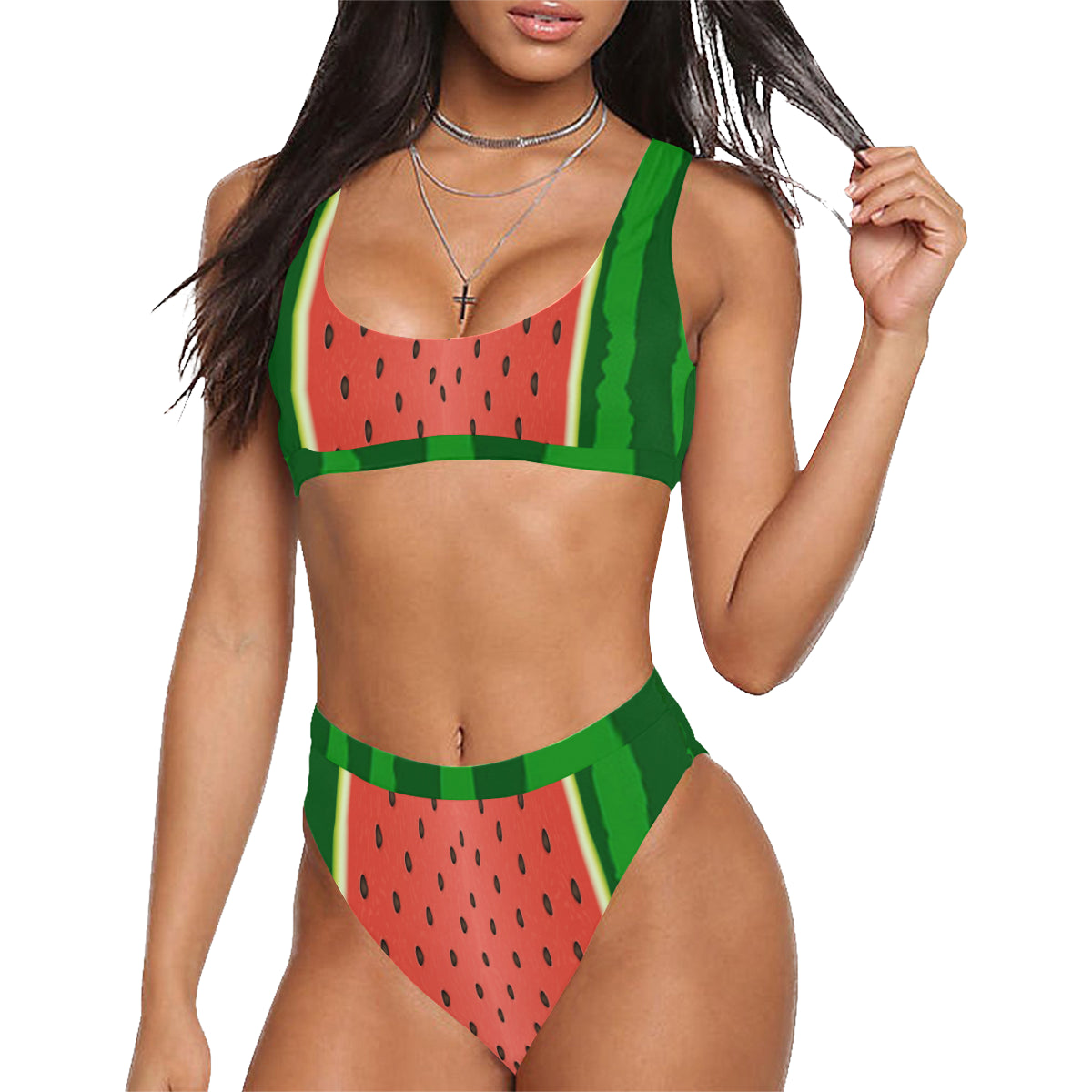 Watermelon Sport Top & High-Waisted Bikini Swimsuit
