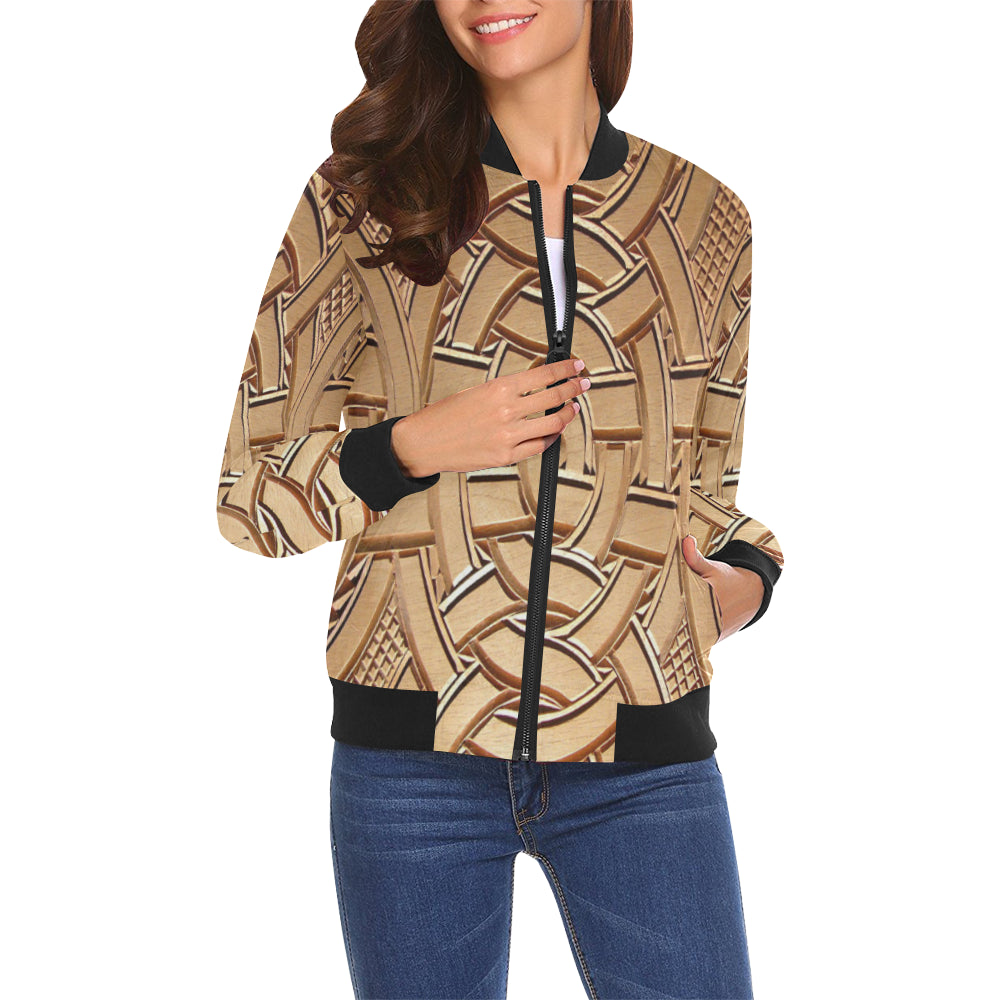 TEMBE ART WOOD All Over Print Bomber Jacket for Women