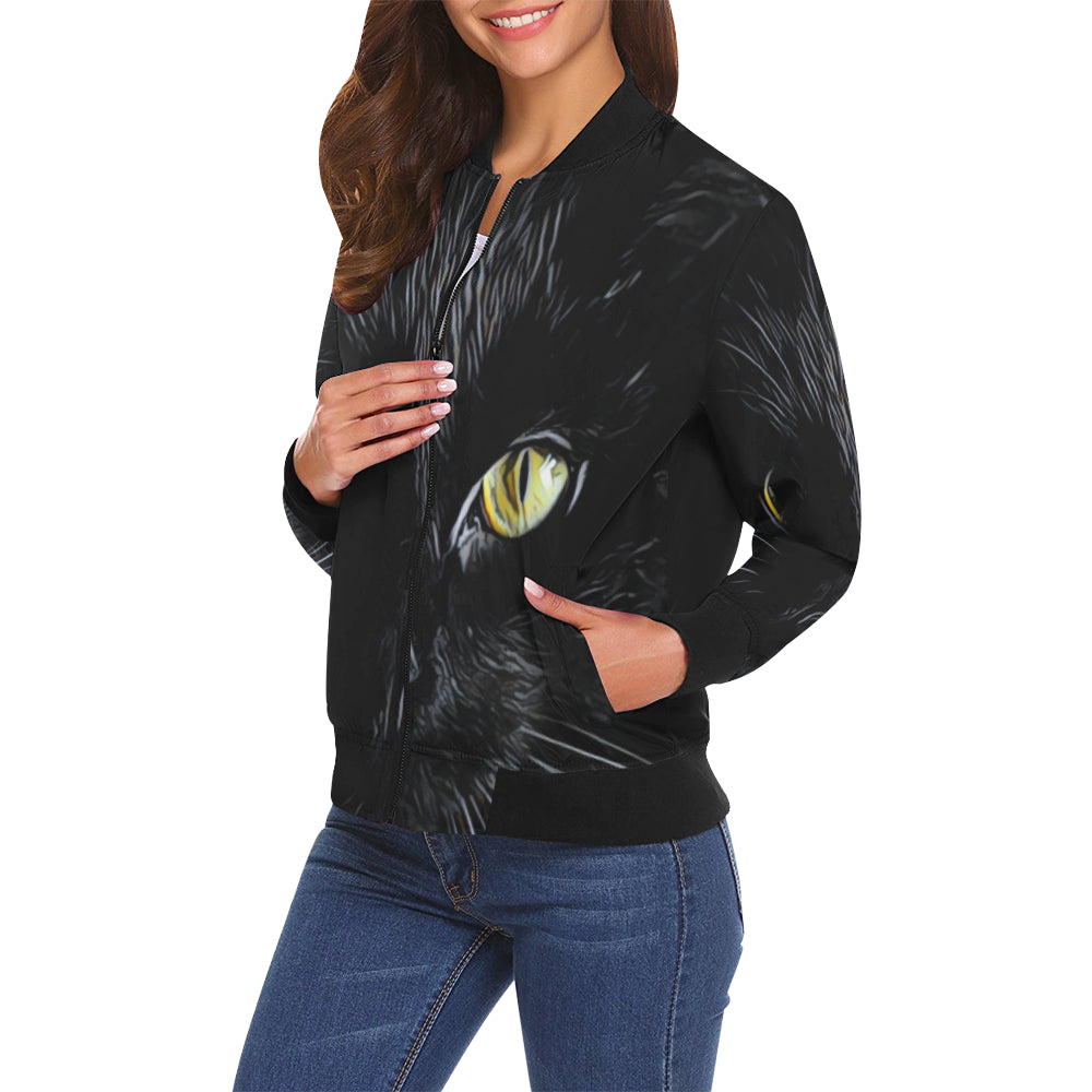 THE CAT All Over Print Bomber Jacket for Women (Model H19)