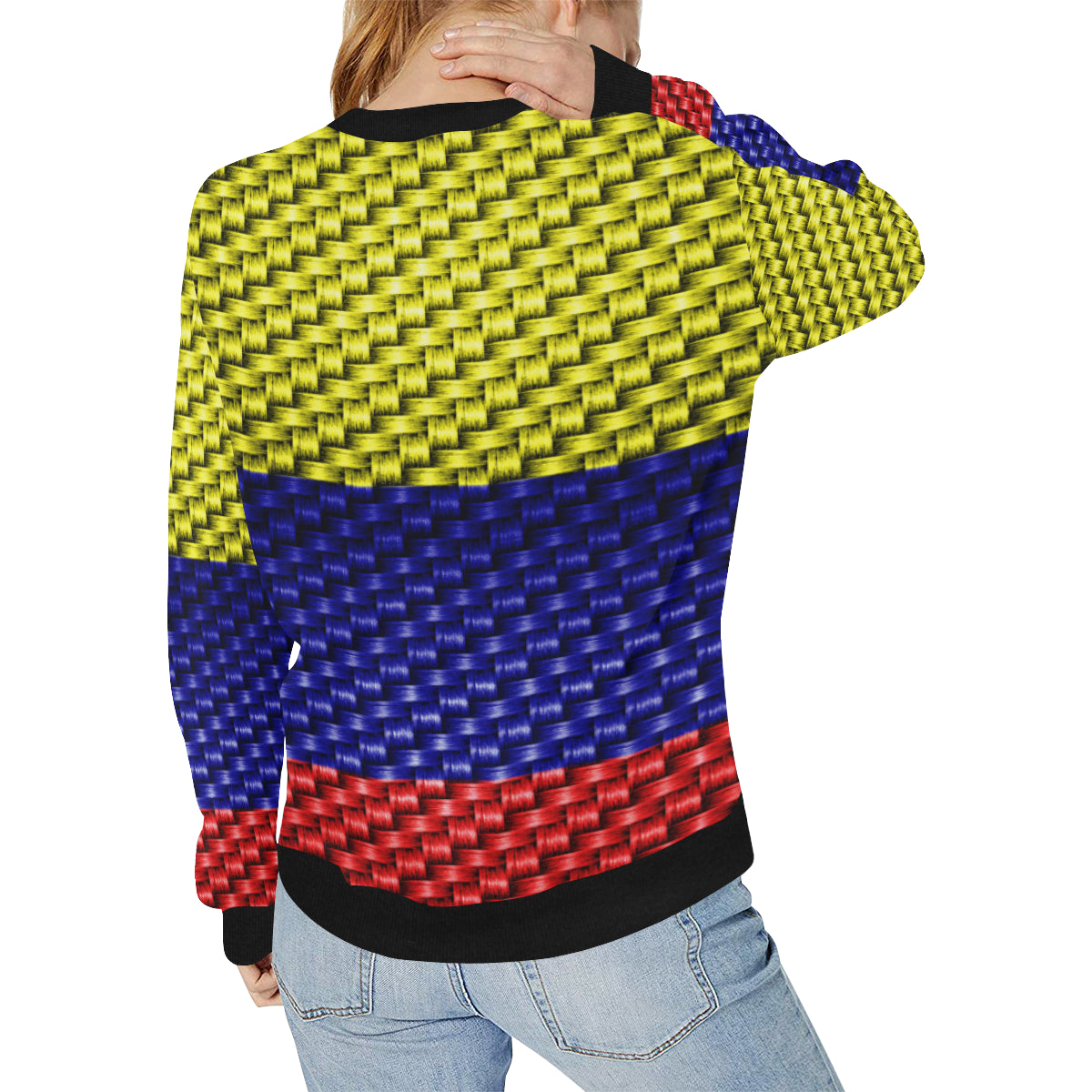 COLOMBIA FLAG Women's Rib Cuff Crew Neck Sweatshirt