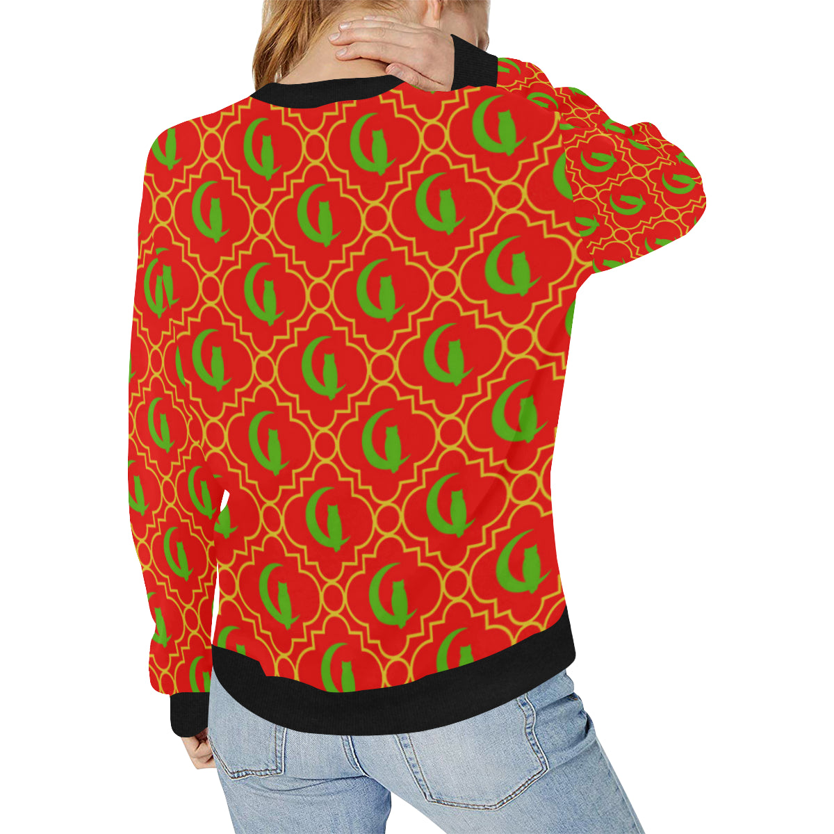 ELEGANCE RJV Women's Rib Cuff Crew Neck Sweatshirt (Model H34)
