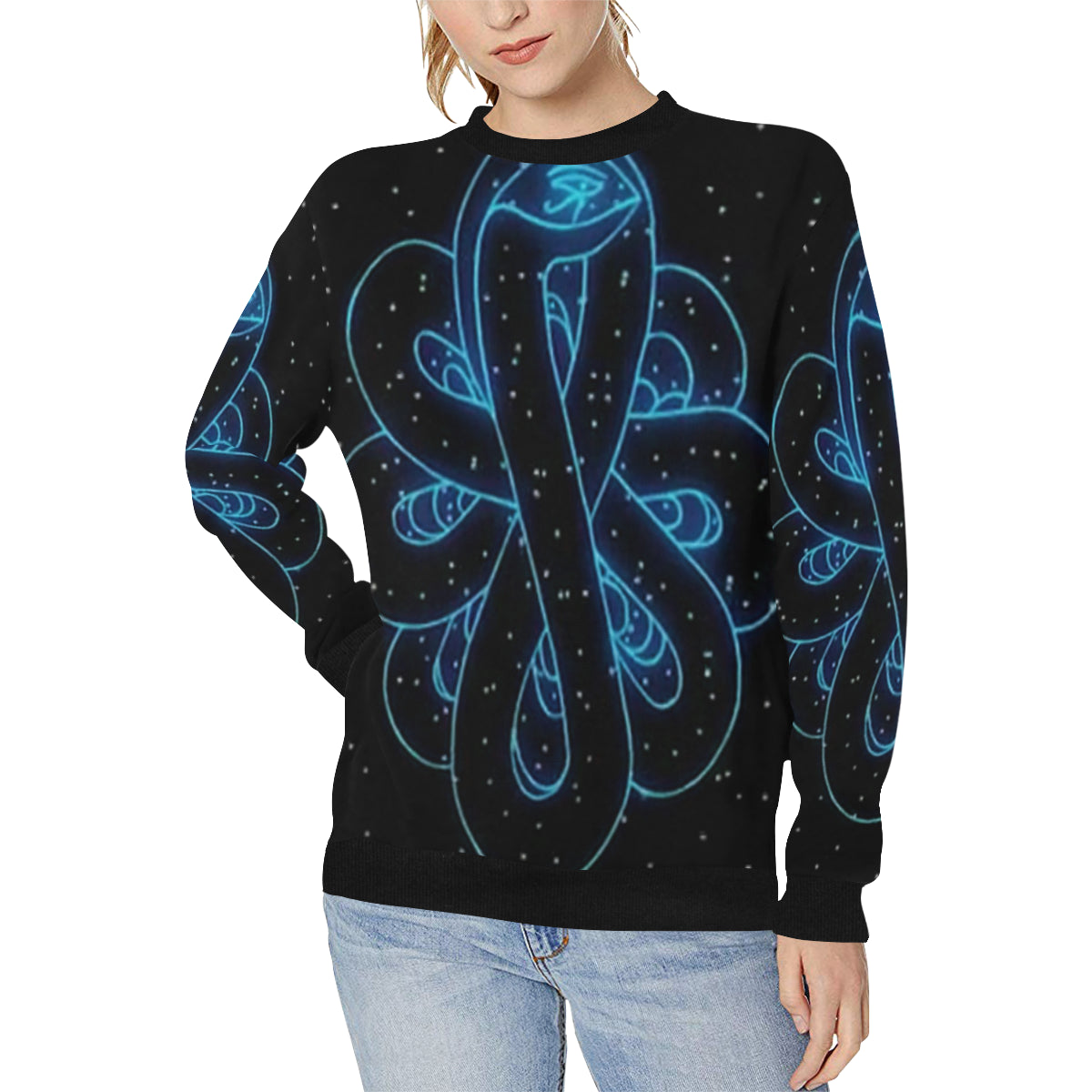 SNAKE OF CREATION WADJET Women's Rib Cuff Crew Neck Sweatshirt (Model H34)
