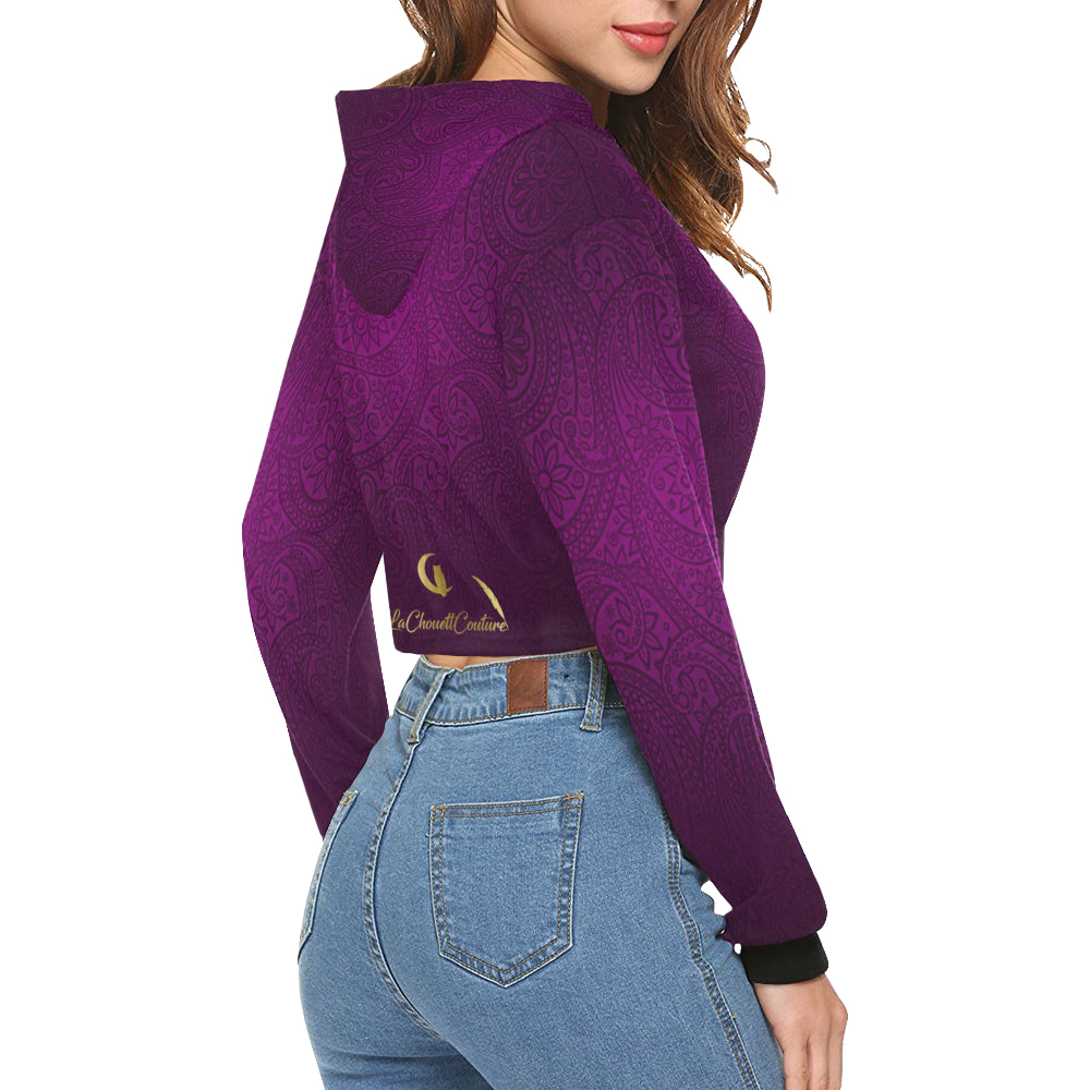 LUXURY PRPLE GANG All Over Print Crop Hoodie for Women (Model H22)
