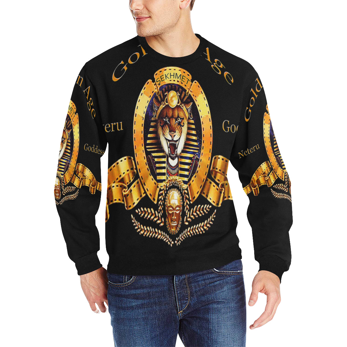 SEKHMET GODDESS B Men's Rib Cuff Crew Neck Sweatshirt