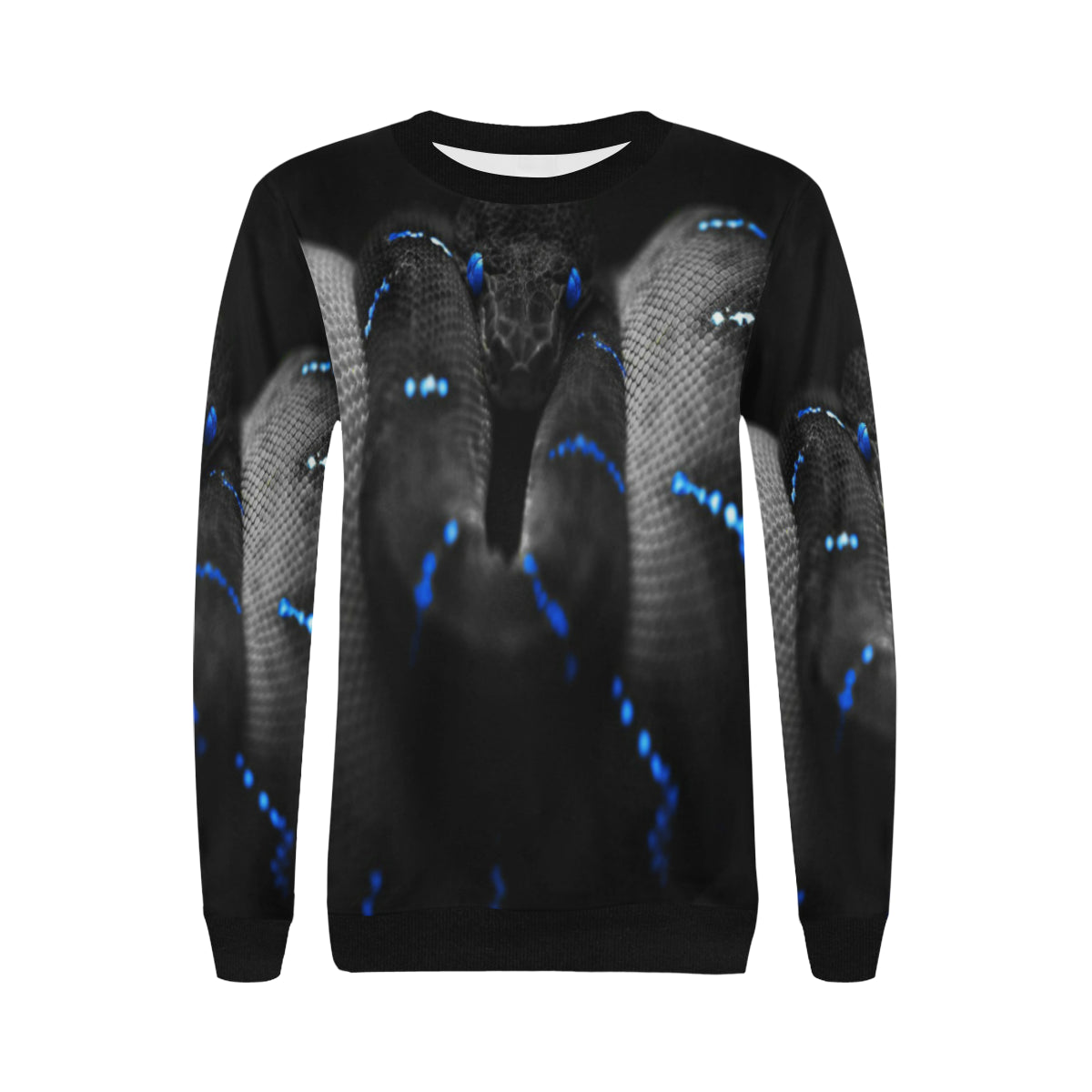 SNAKE BLUE Women's Rib Cuff Crew Neck Sweatshirt (Model H34)