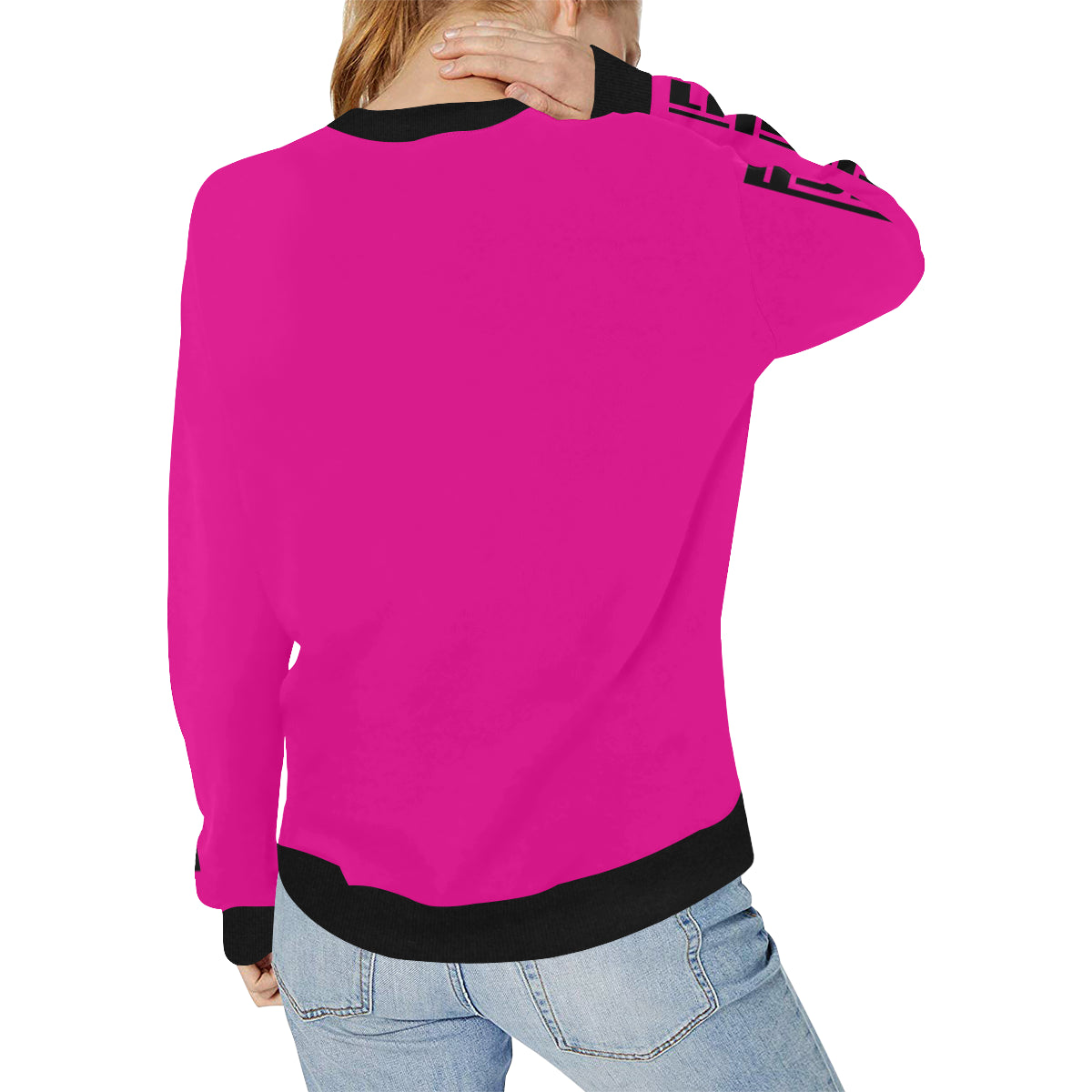 BLACC BORDER PINKISH Women's Rib Cuff Crew Neck Sweatshirt
