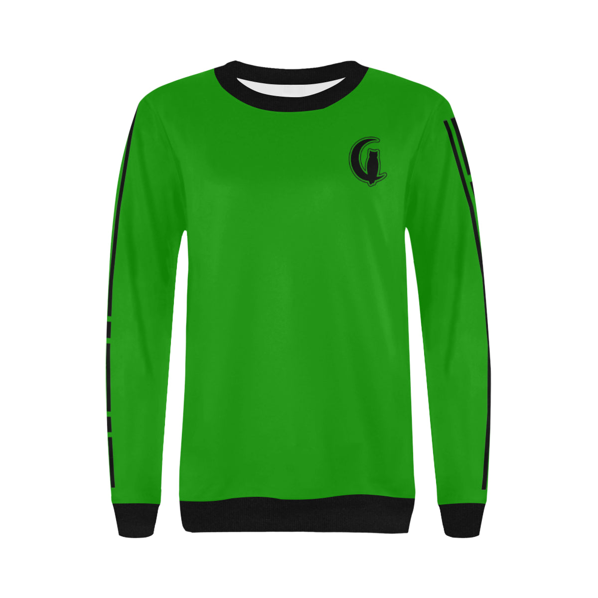 BLACC BORDER GREEN Women's Rib Cuff Crew Neck Sweatshirt