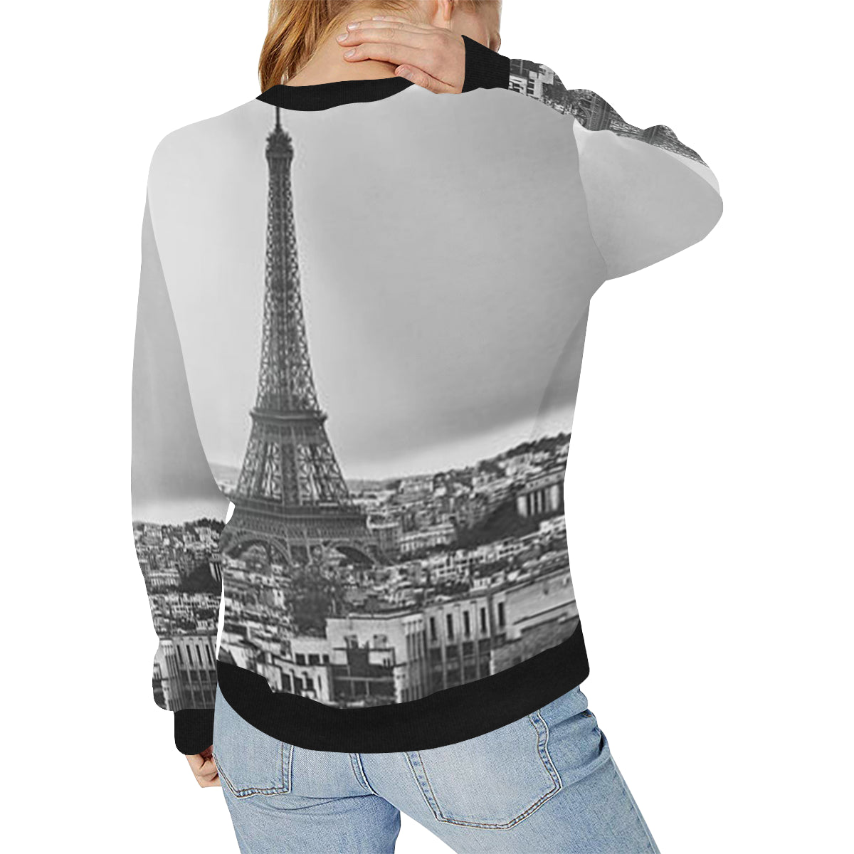 RUE DE PARIS Women's Rib Cuff Crew Neck Sweatshirt (Model H34)