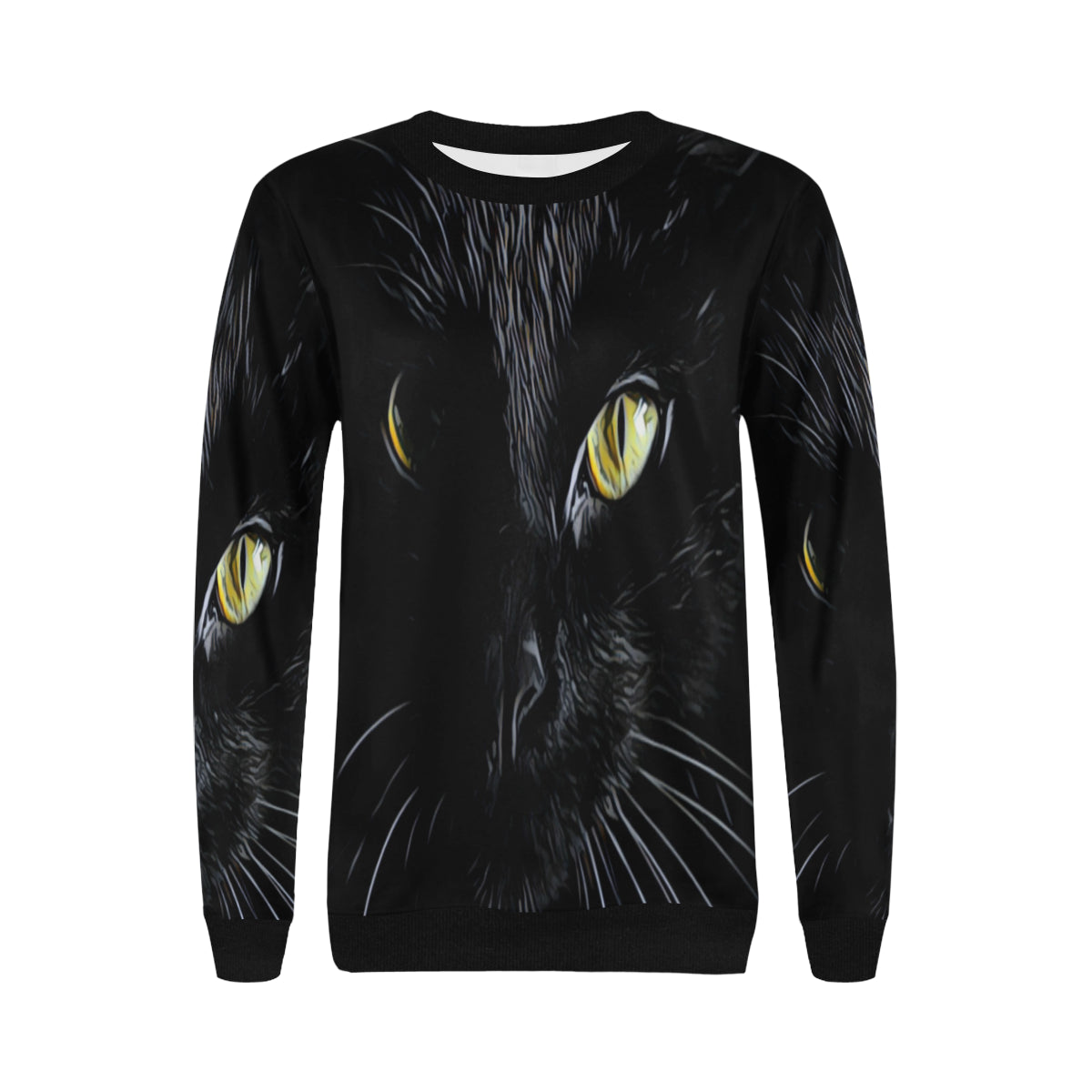 THE CAT Women's Rib Cuff Crew Neck Sweatshirt (Model H34)