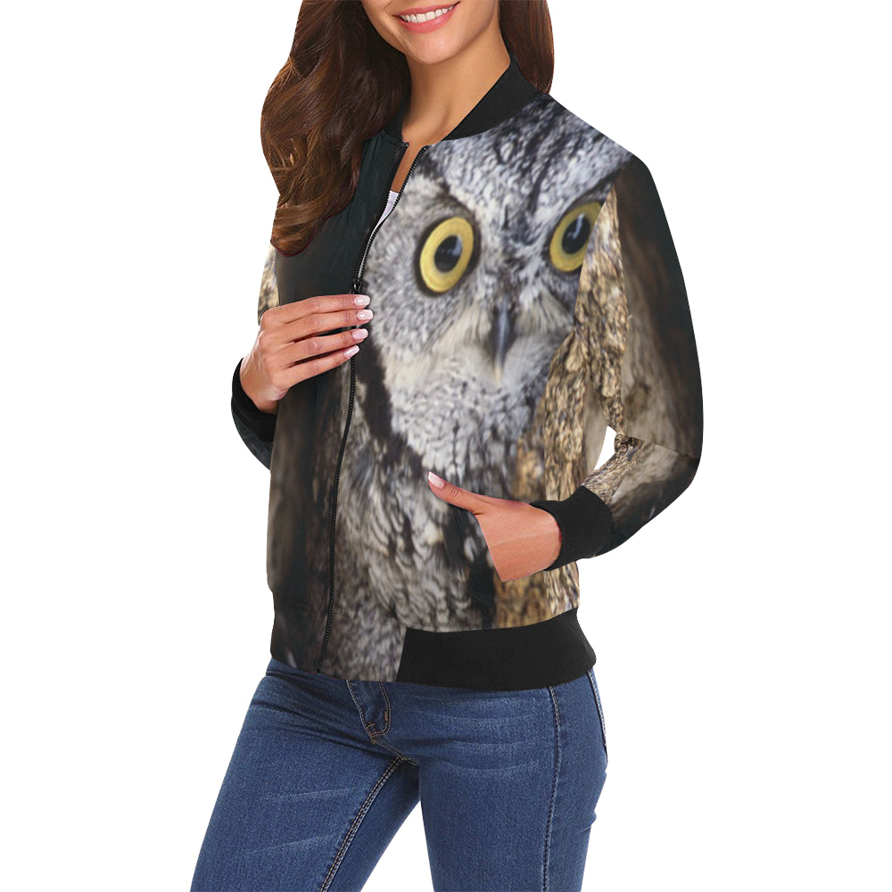 OWL IN HOLE All Over Print Bomber Jacket for Women (Model H19)