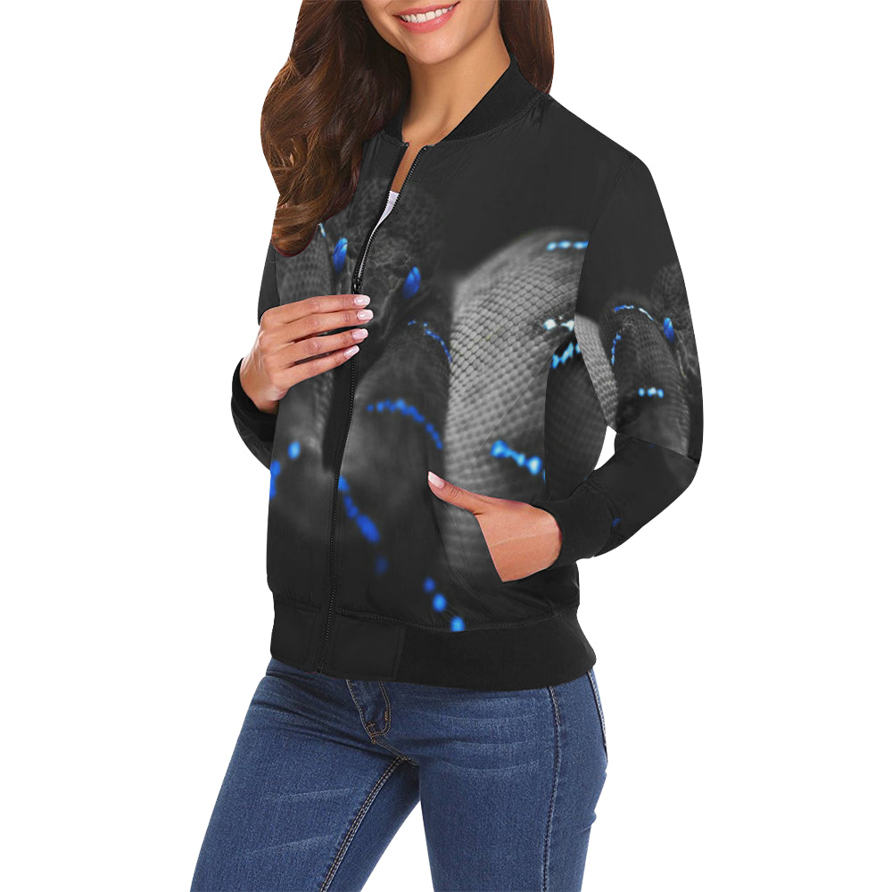 SNAKE BLUE All Over Print Bomber Jacket for Women (Model H19)