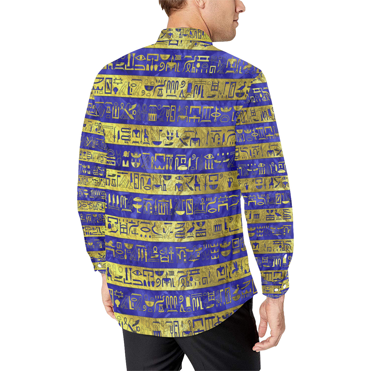 HIEROGLYPH GOLDEN BLUE Men's All Over Print Casual Dress Shirt (Model T61)