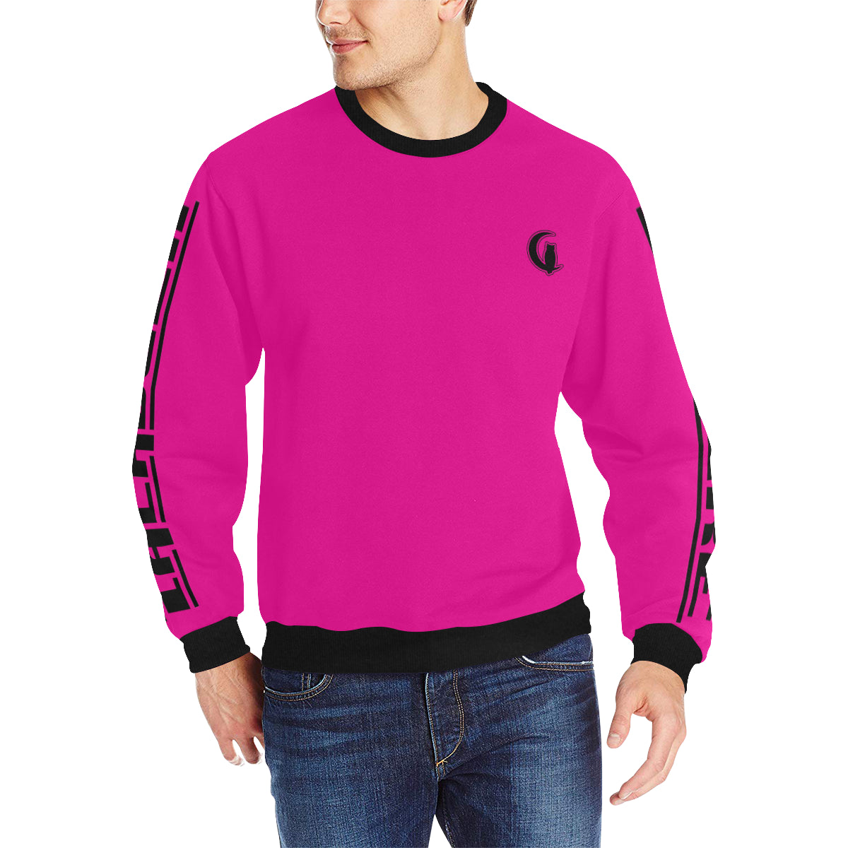 BLACC BORDER RADISH Men's Rib Cuff Crew Neck Sweatshirt