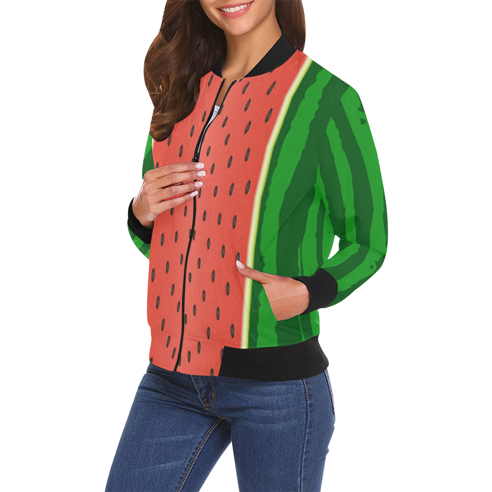 watermelon All Over Print Bomber Jacket for Women
