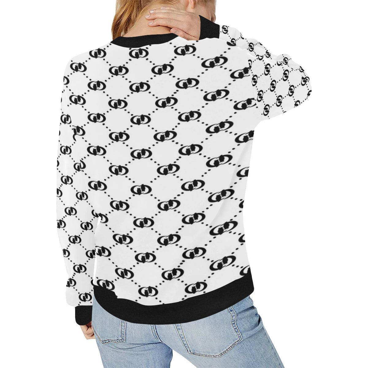EXCELLENGE BLACC Women's Rib Cuff Crew Neck Sweatshirt (Model H34)
