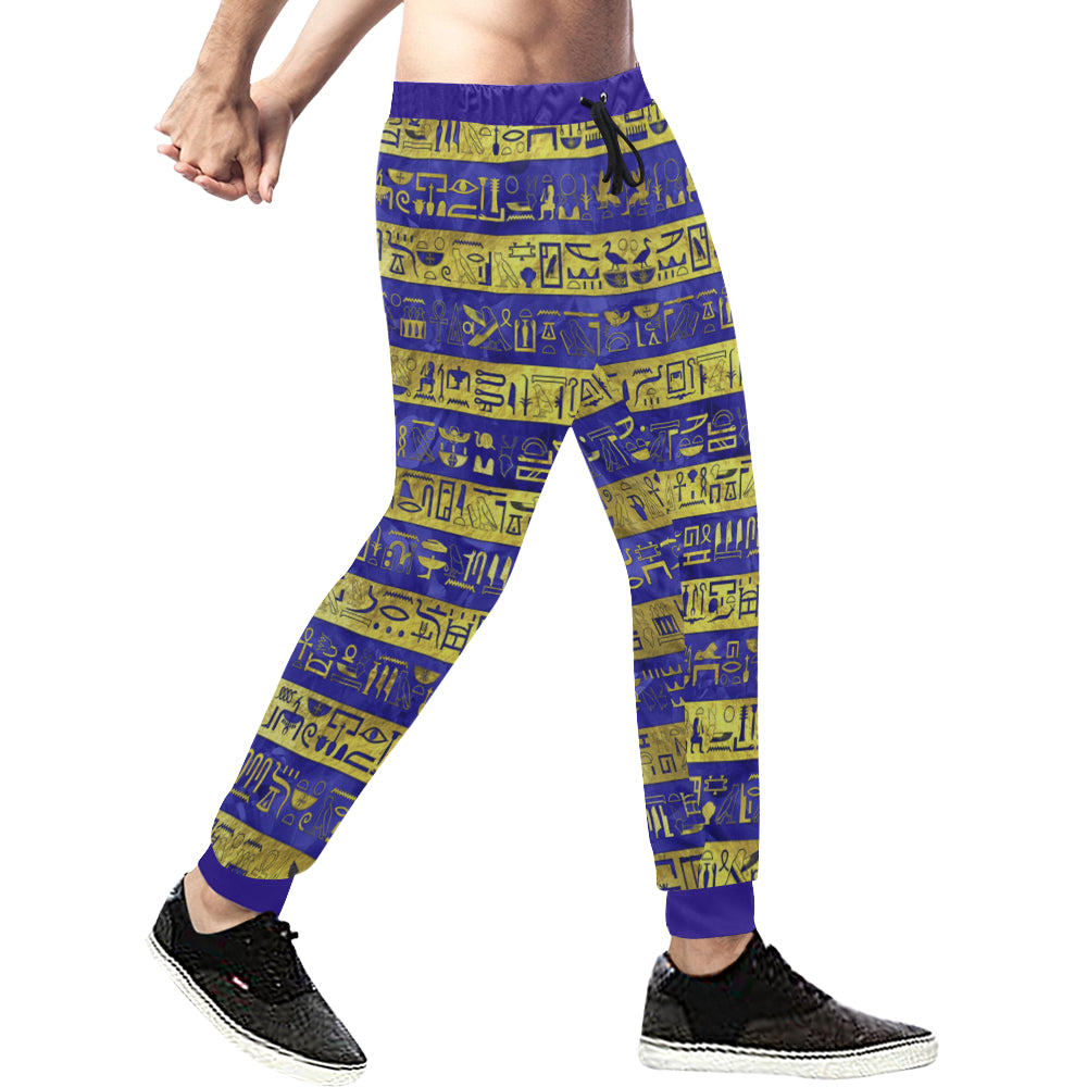 HIEROGLYPH GOLDEN BLUE Men's All Over Print Sweatpants (Model L11)