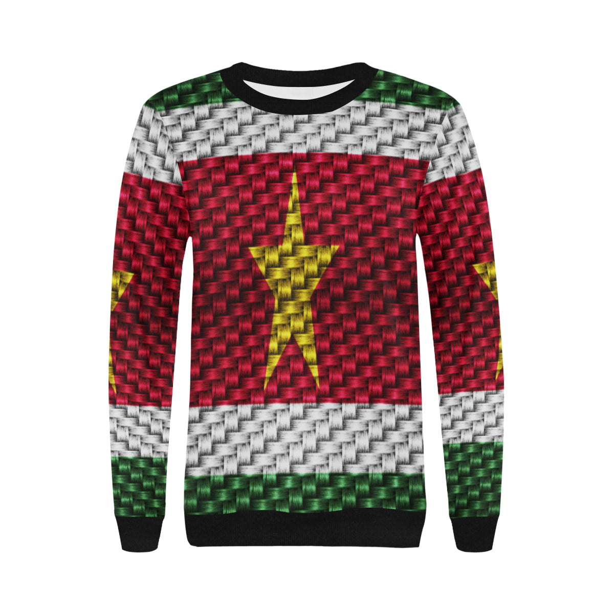 SURINAME FLAG Women's Rib Cuff Crew Neck Sweatshirt (Model H34)