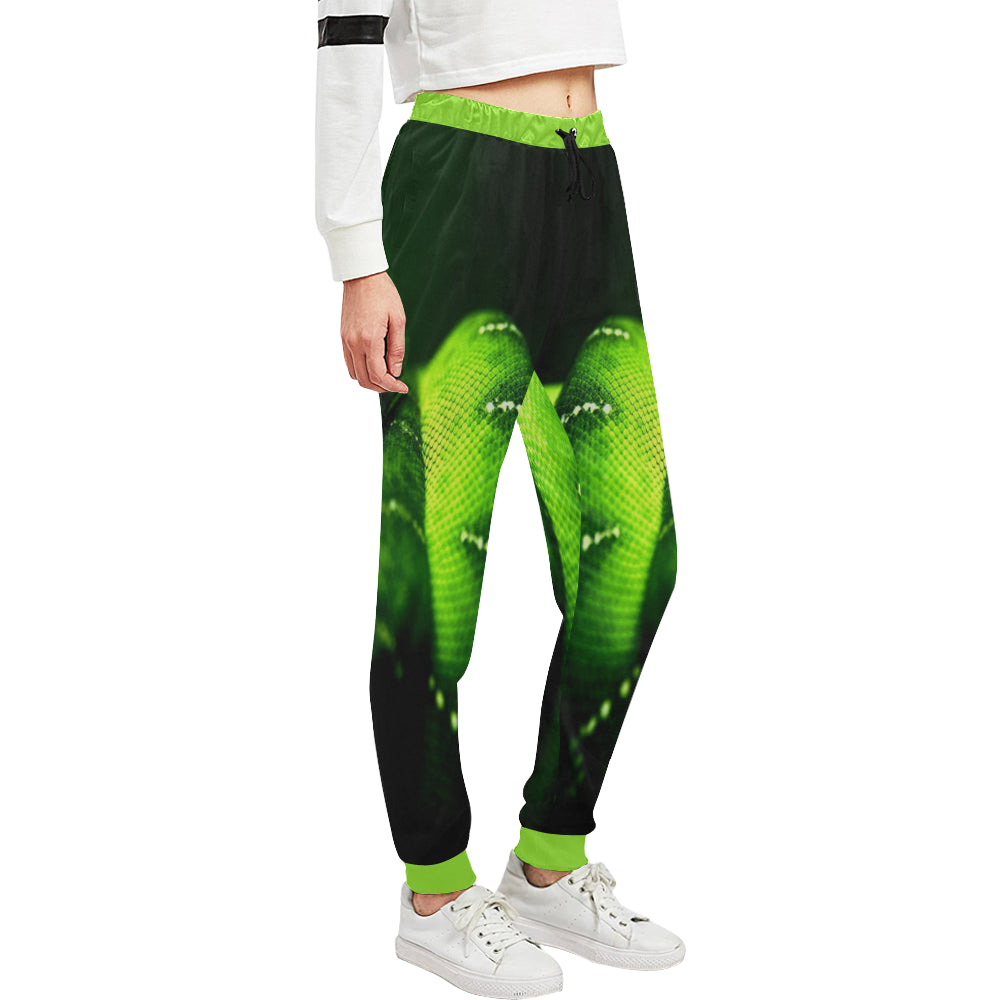SNAKE GREEN Women's All Over Print Sweatpants (Model L11)
