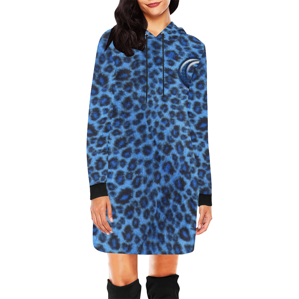TIGER BLUE SKIN All Over Print Hoodie Mini Dress (Model H27)