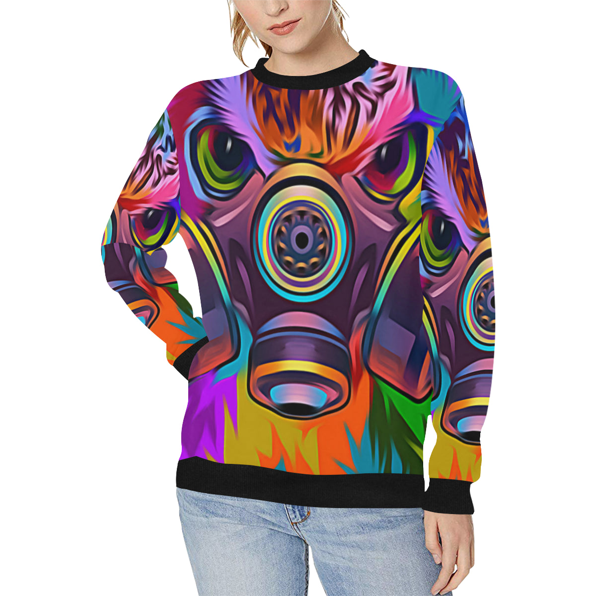 TOXIC COLORS Women's Rib Cuff Crew Neck Sweatshirt (Model H34)