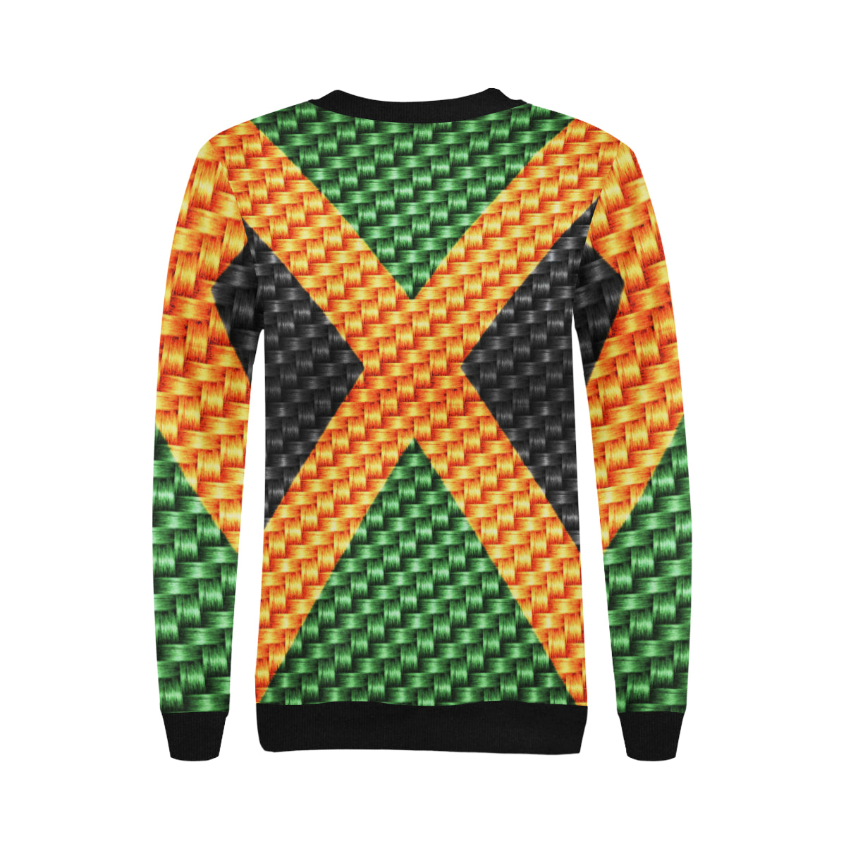 JAMAICA FLAG Women's Rib Cuff Crew Neck Sweatshirt (Model H34)