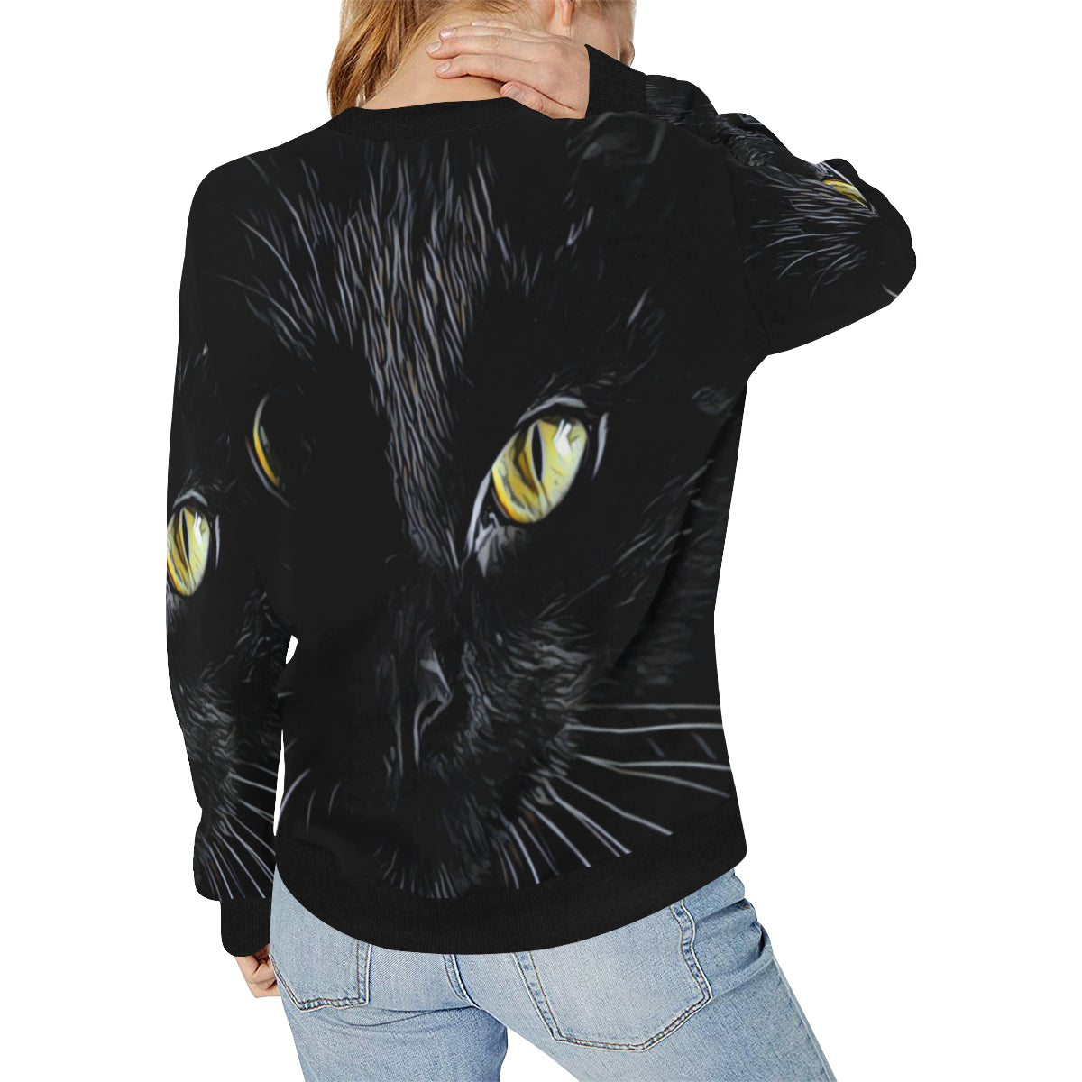 THE CAT Women's Rib Cuff Crew Neck Sweatshirt (Model H34)