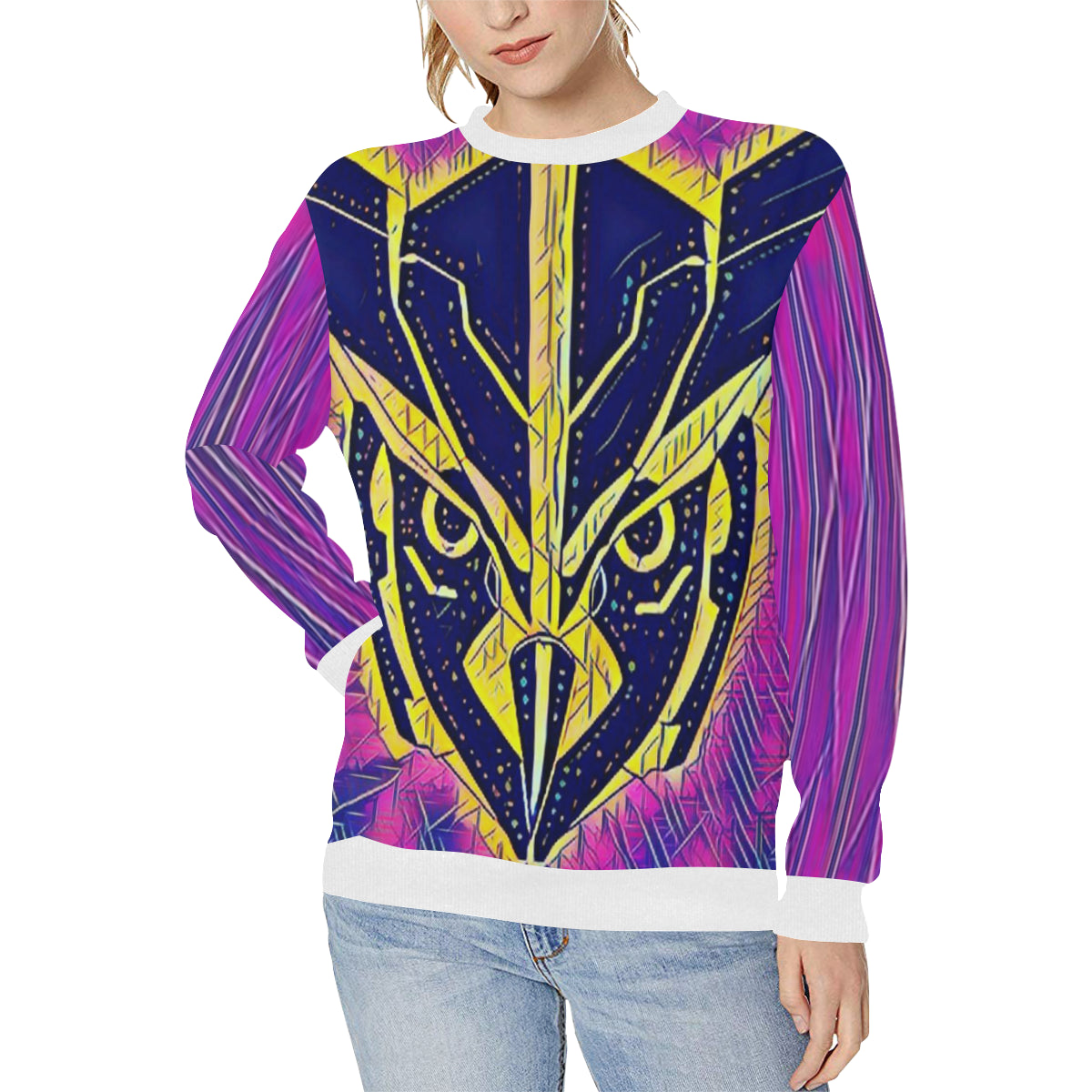 OWL ORNEMENT Women's Rib Cuff Crew Neck Sweatshirt (Model H34)
