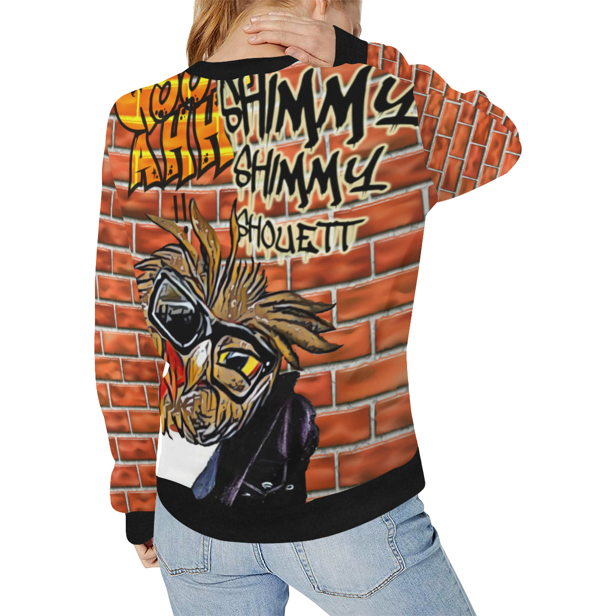 WOOH AHH Women's Rib Cuff Crew Neck Sweatshirt (Model H34)
