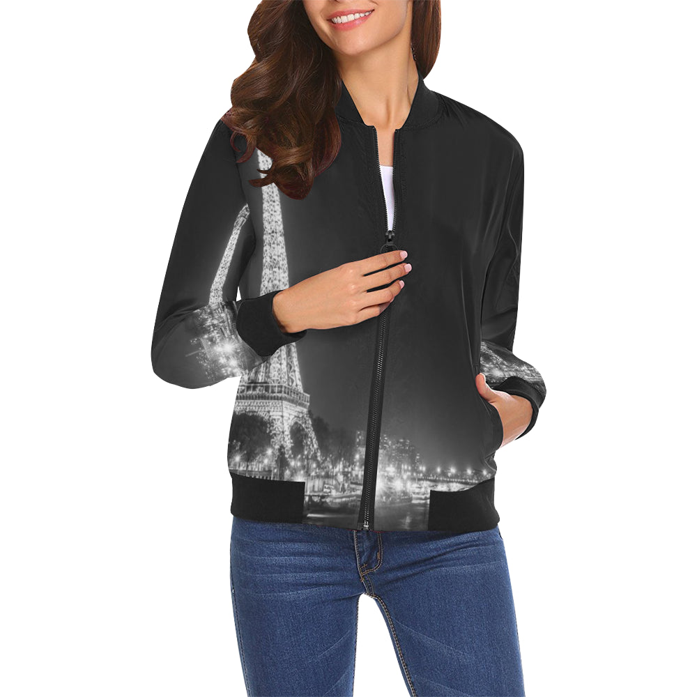 PARIS BY NIGHT All Over Print Bomber Jacket for Women (Model H19)