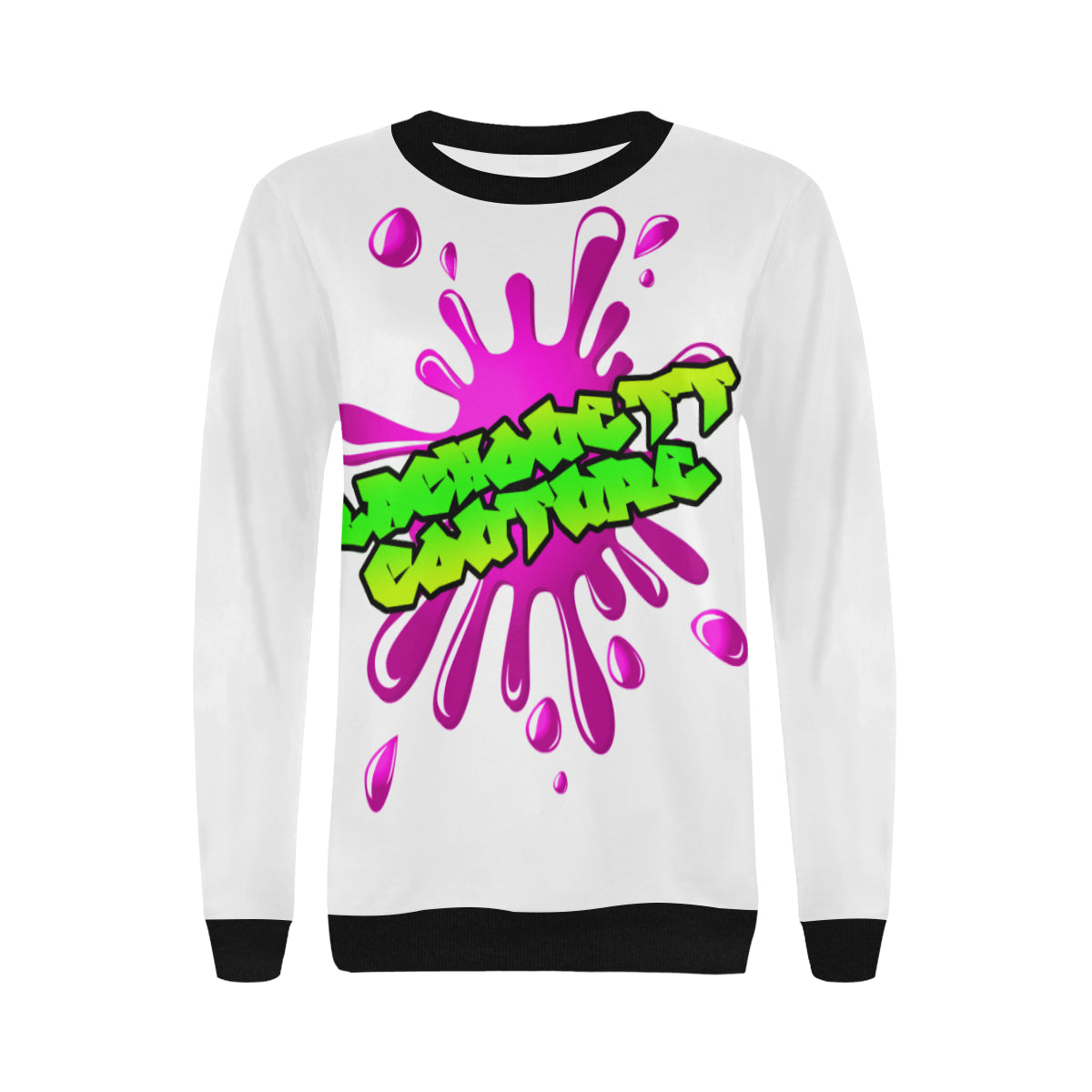 SPLASH OUT WHT Women's Rib Cuff Crew Neck Sweatshirt (Model H34)