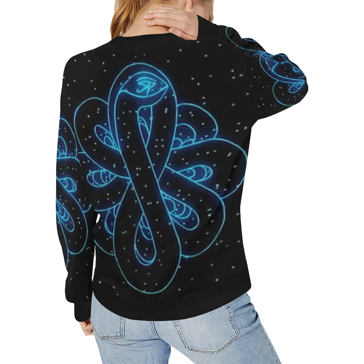 SNAKE OF CREATION WADJET Women's Rib Cuff Crew Neck Sweatshirt (Model H34)