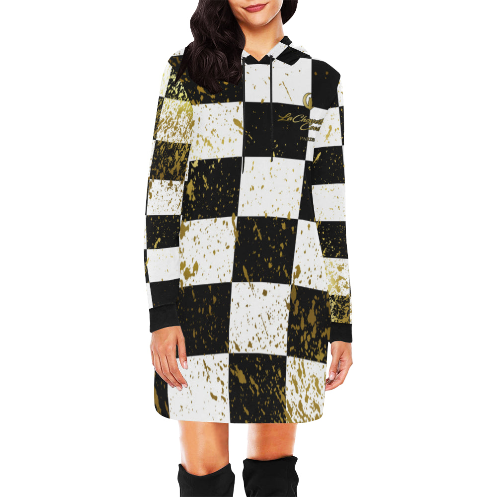 CHEST IN GOLD All Over Print Hoodie Mini Dress
