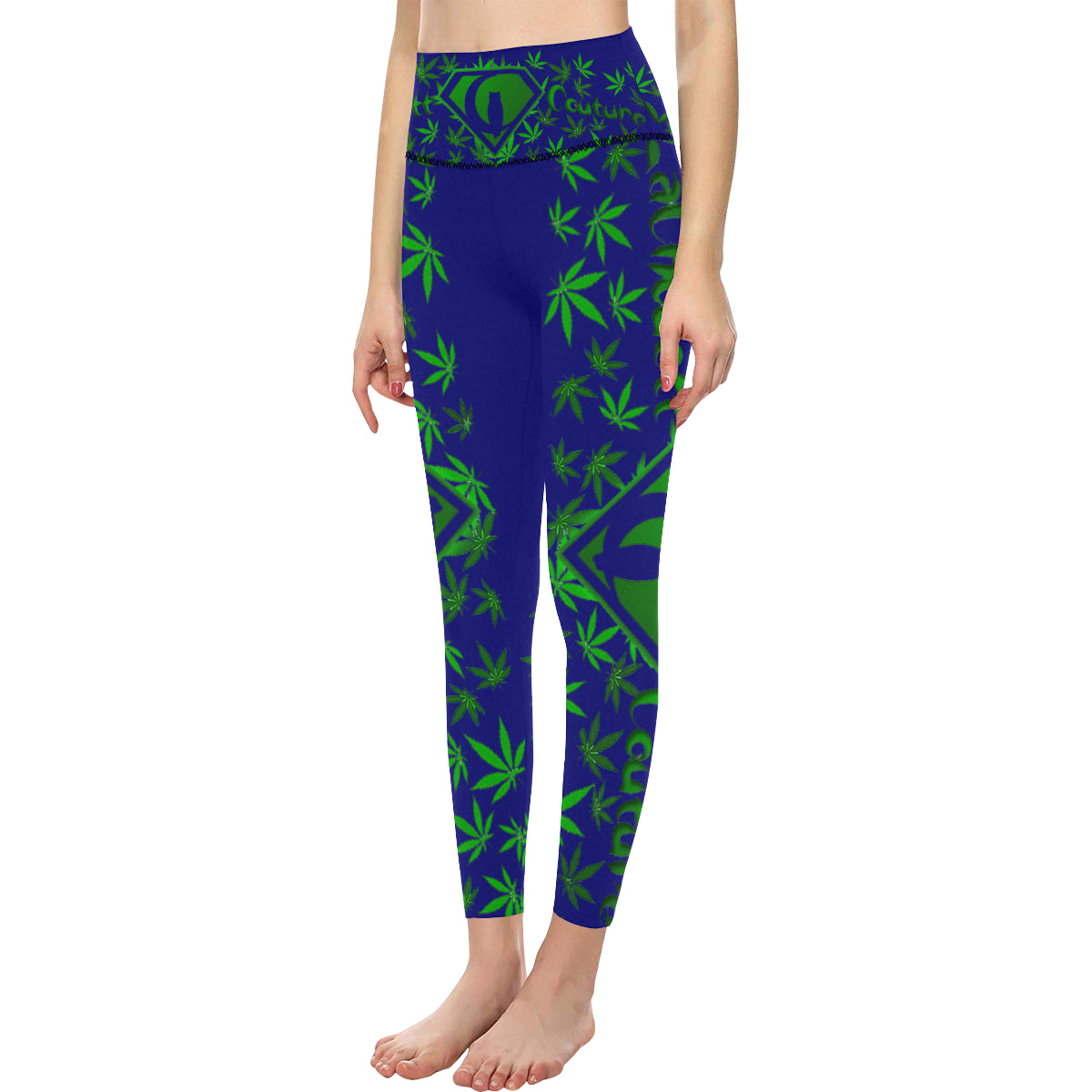 SUPER WEED BLU All Over Print High-Waisted Leggings (Model L36)