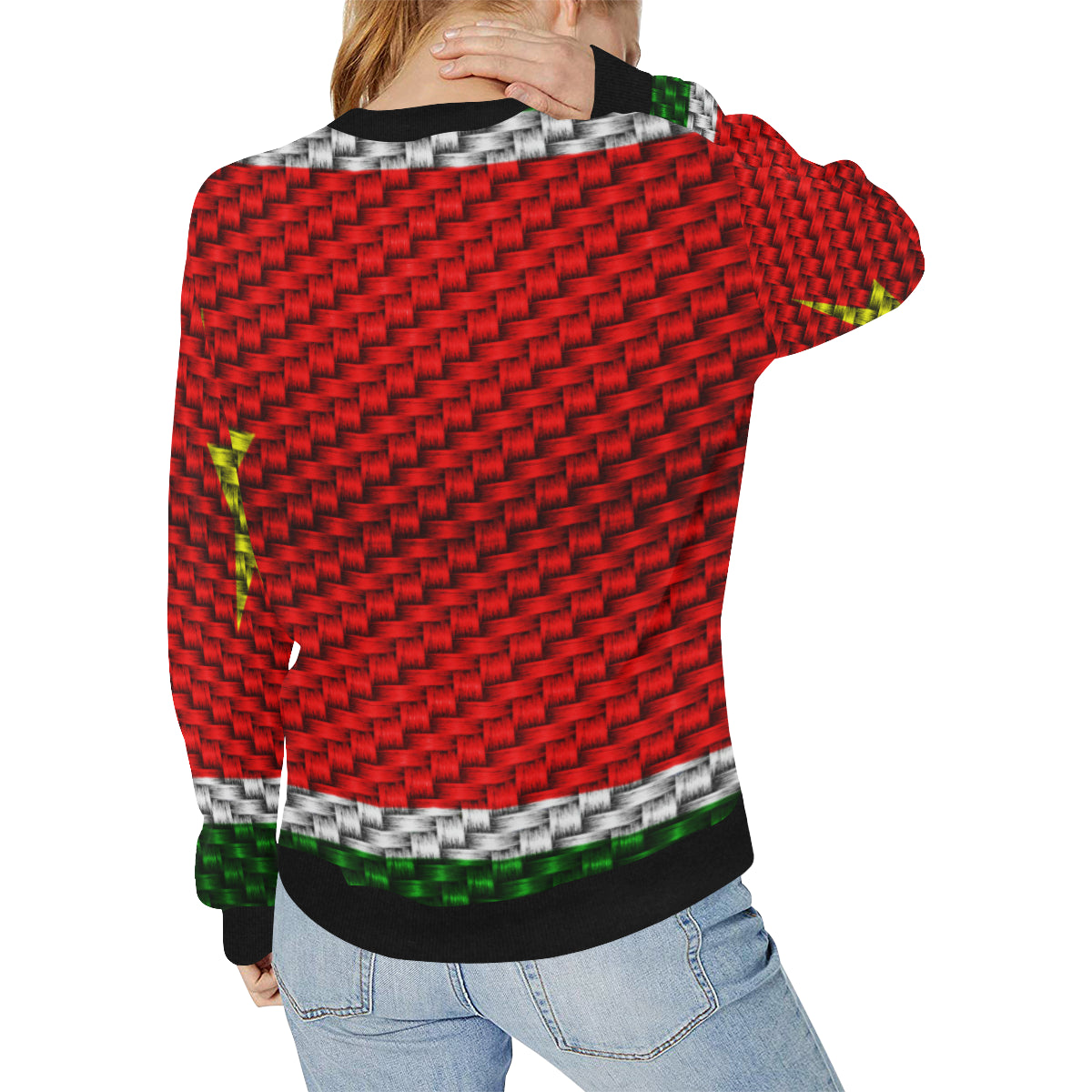 GWADA FLAG Women's Rib Cuff Crew Neck Sweatshirt (Model H34)