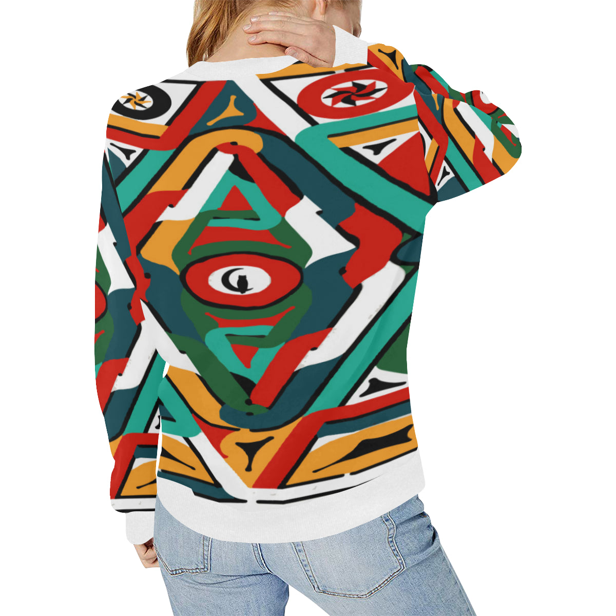 TEMBE ART Women's Rib Cuff Crew Neck Sweatshirt