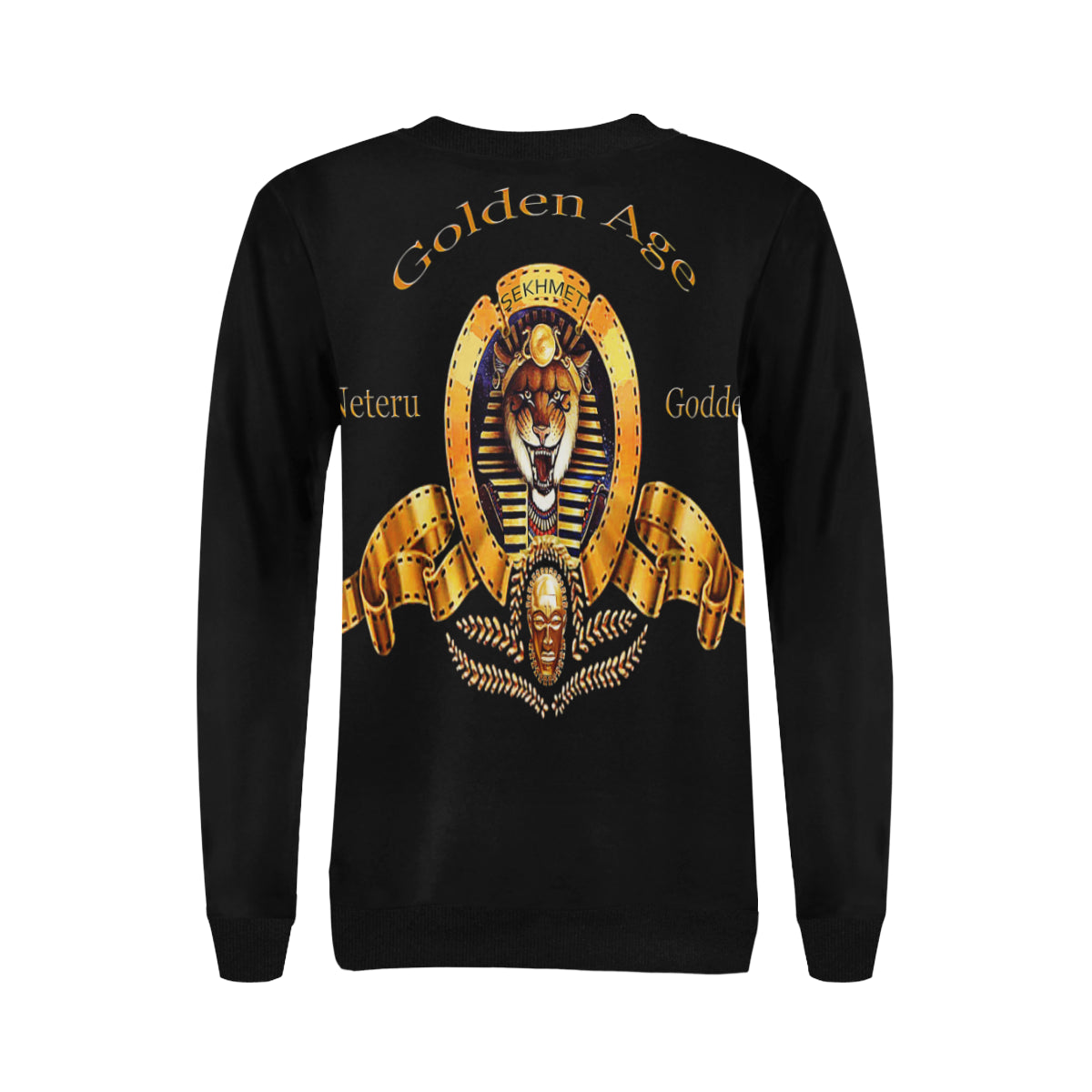 SEKHMET GODDESS BL Women's Rib Cuff Crew Neck Sweatshirt (Model H34)