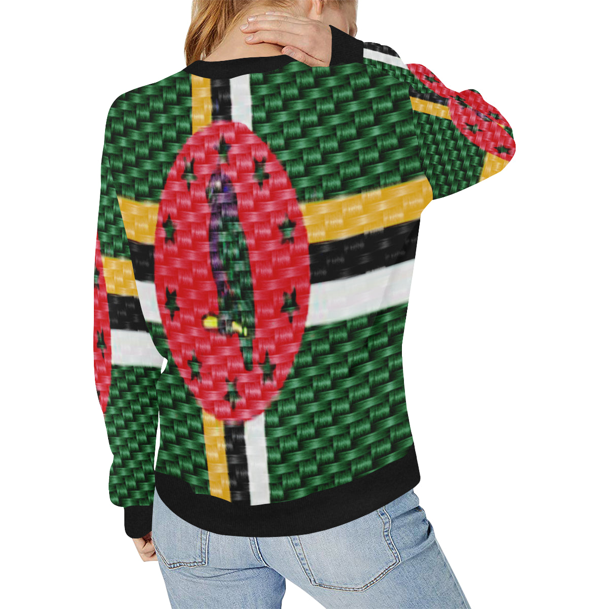 DOMINICA FLAG Women's Rib Cuff Crew Neck Sweatshirt