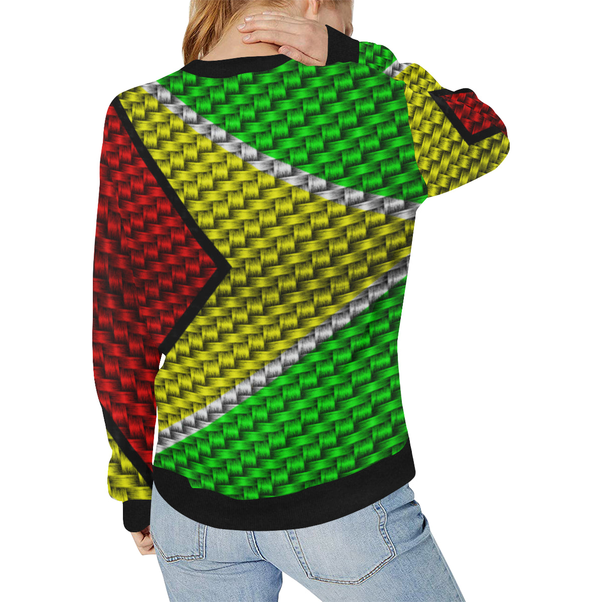 GUYANA FLAG Women's Rib Cuff Crew Neck Sweatshirt (Model H34)