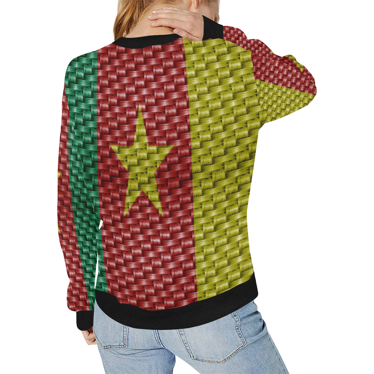 CAMEROUN FLAG Women's Rib Cuff Crew Neck Sweatshirt