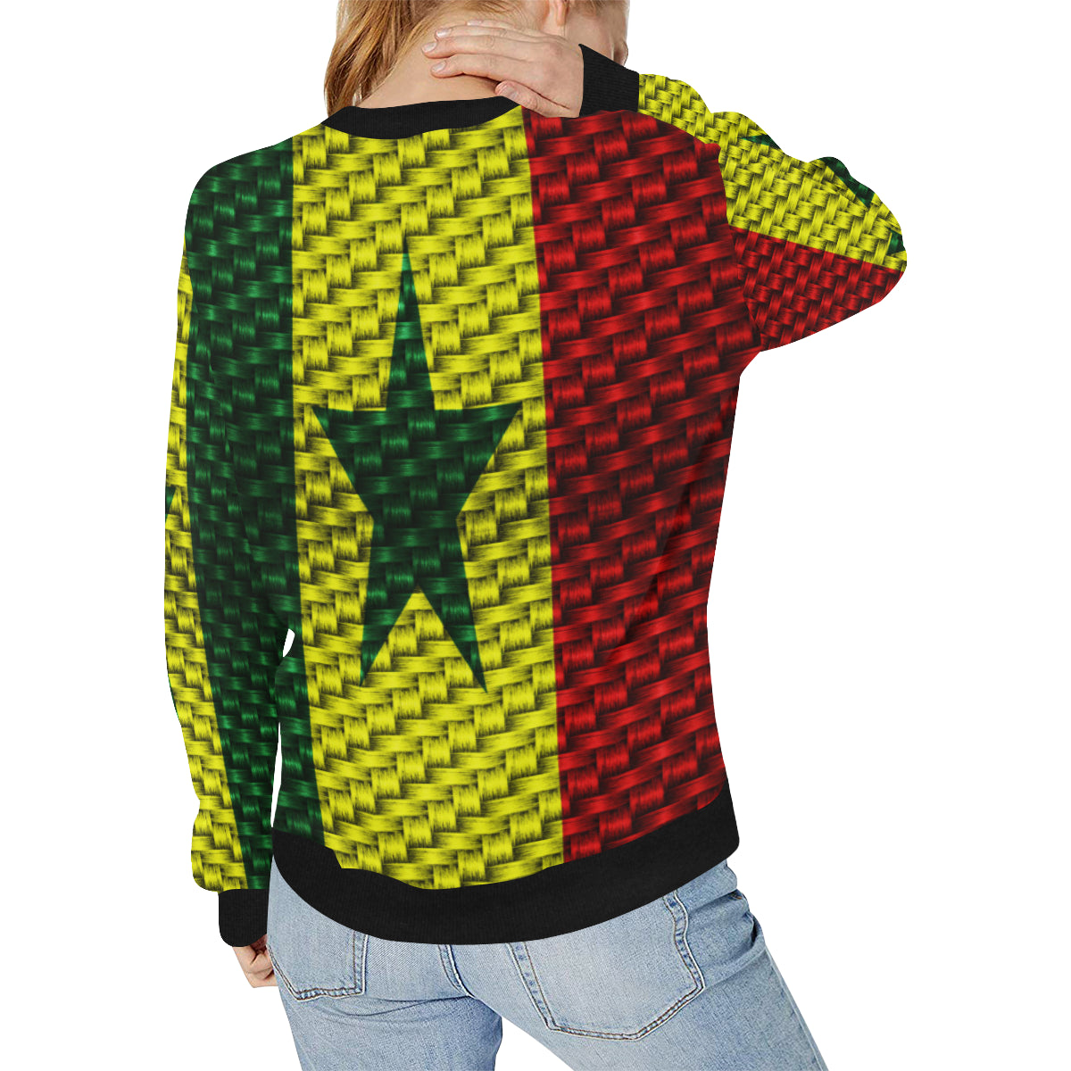 SENEGAL FLAG Women's Rib Cuff Crew Neck Sweatshirt (Model H34)