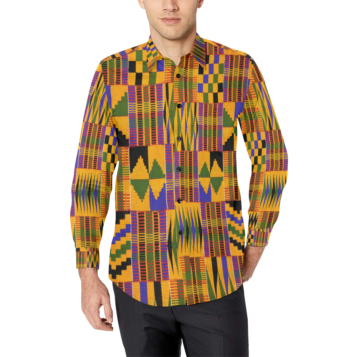 KENTE OG Men's All Over Print Casual Dress Shirt