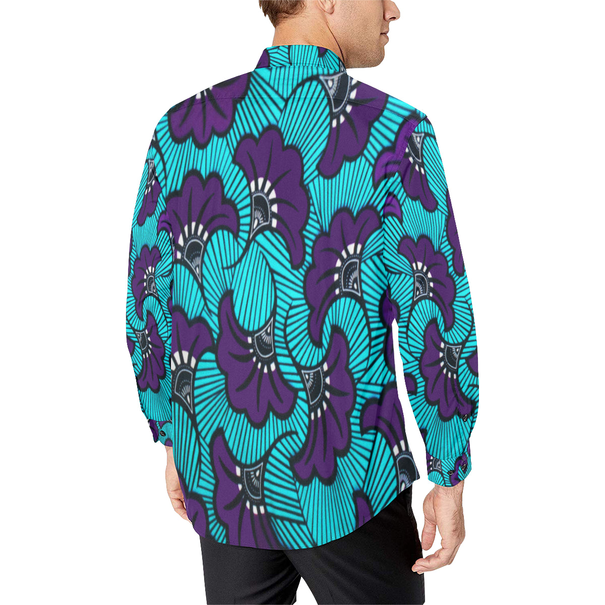 AFRIKA FLOWER Men's All Over Print Casual Dress Shirt