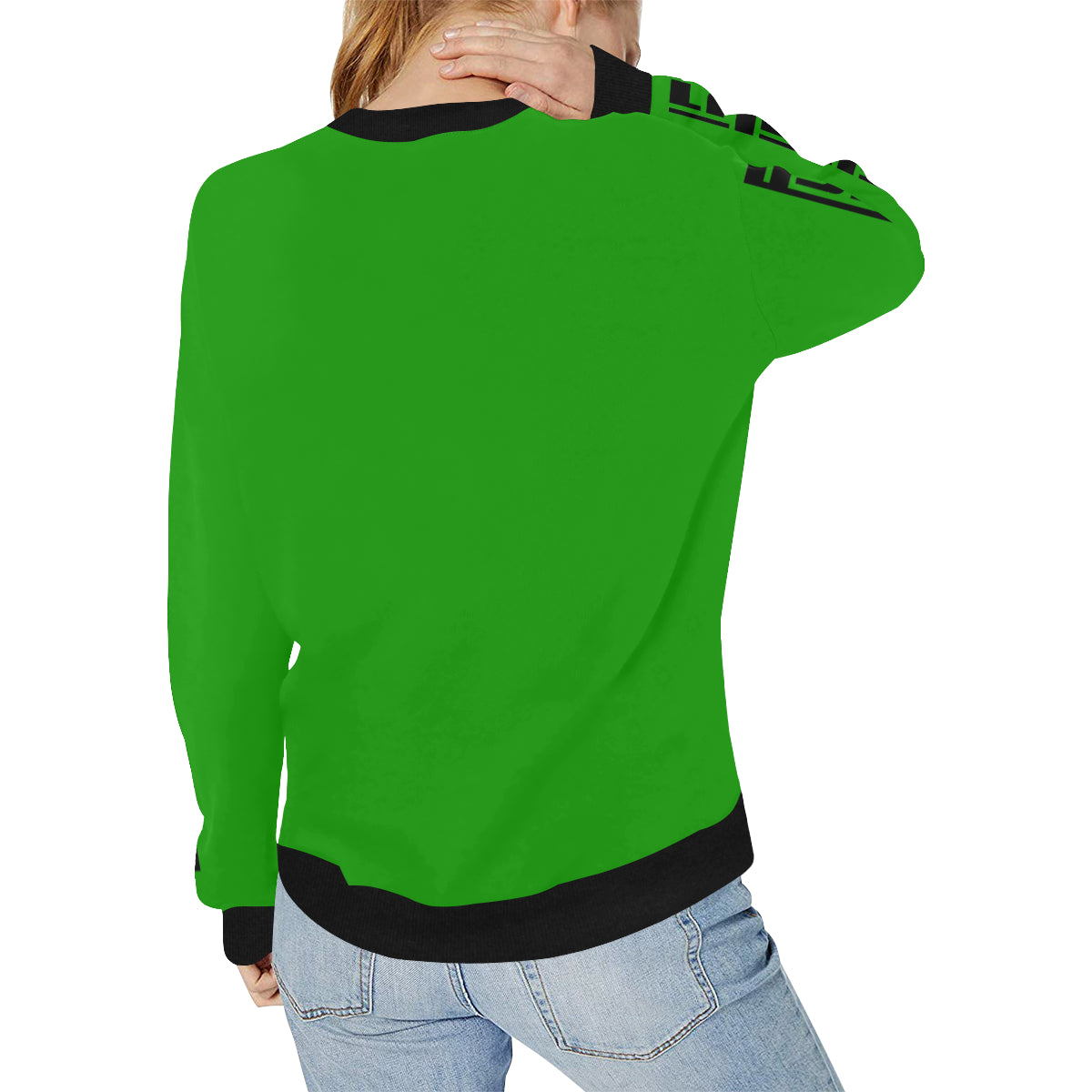 BLACC BORDER GREEN Women's Rib Cuff Crew Neck Sweatshirt