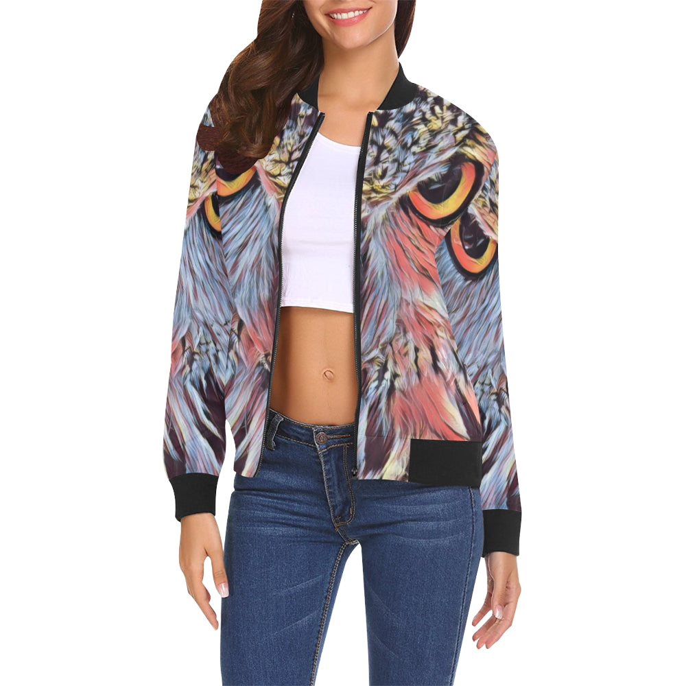 THE OWL All Over Print Bomber Jacket for Women (Model H19)