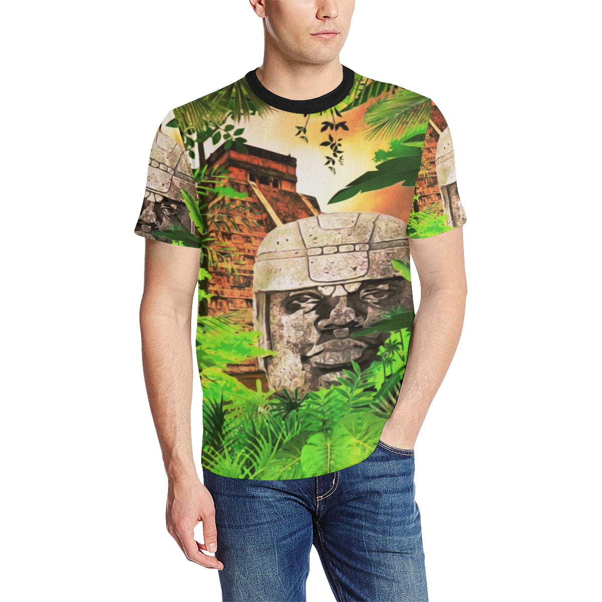 THE NOTORIOUS OLMEC Men's All Over Print T-Shirt (Solid Color Neck) (Model T63)