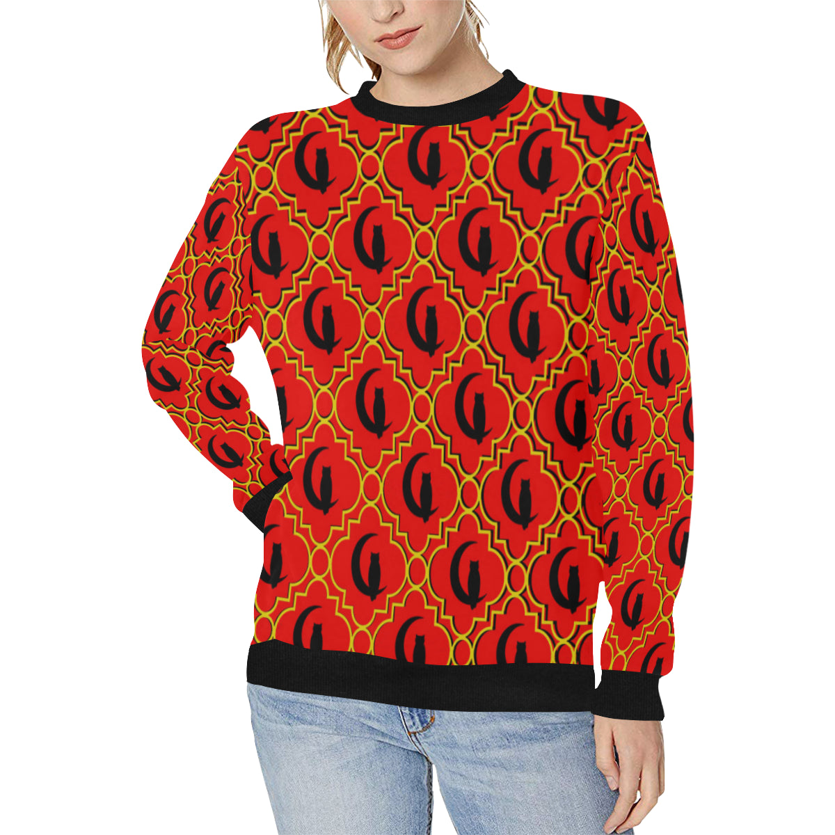 ELEGANCE RYB Women's Rib Cuff Crew Neck Sweatshirt (Model H34)
