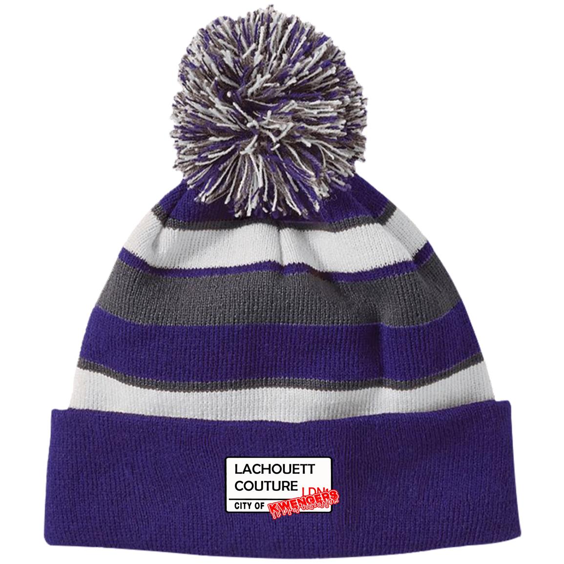 223835 Holloway Striped Beanie with Pom