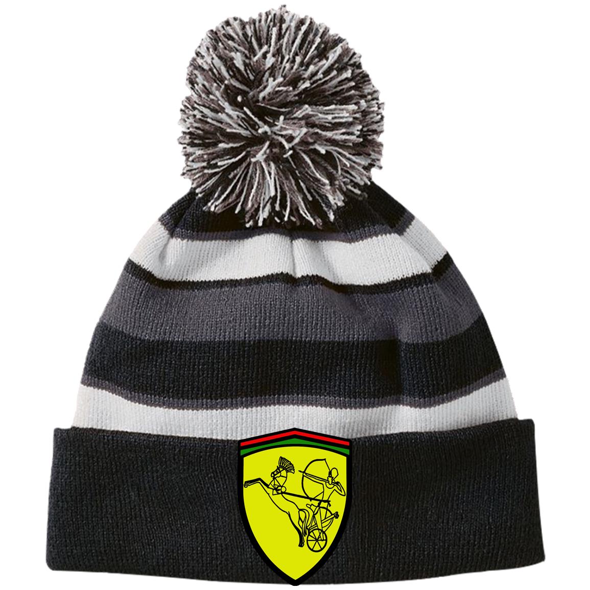 Ramses II Victory EMB Striped Beanie with Pom