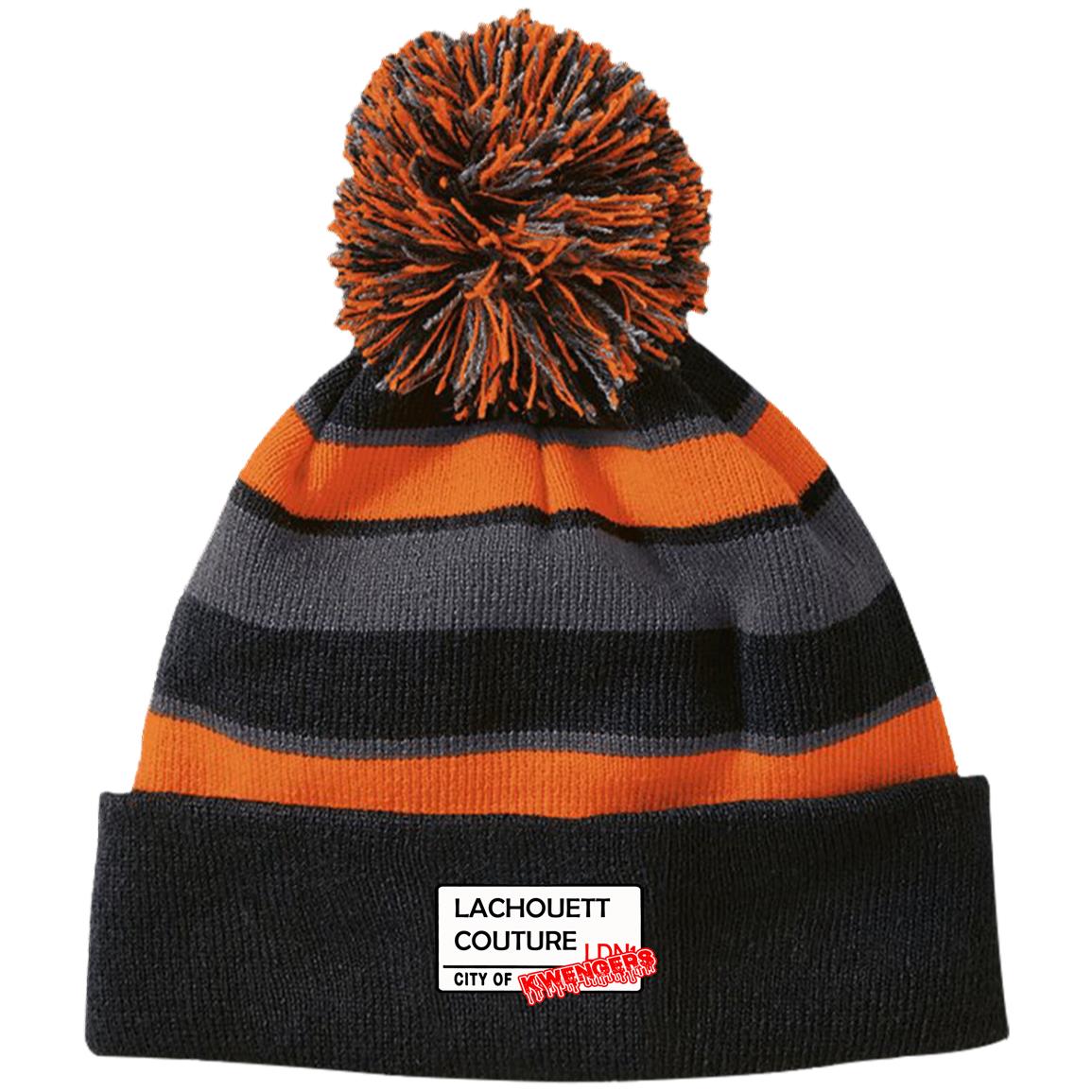 223835 Holloway Striped Beanie with Pom