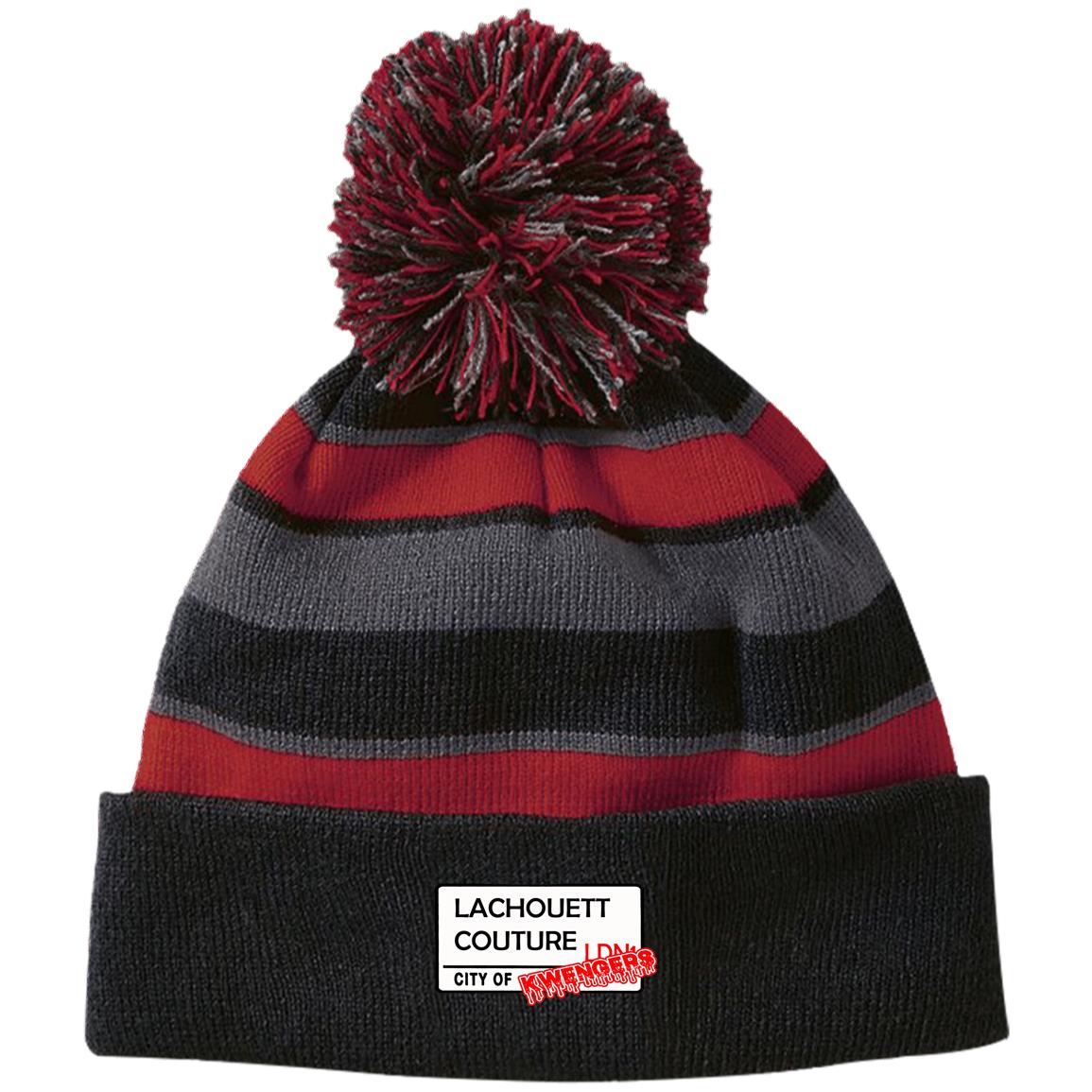 223835 Holloway Striped Beanie with Pom